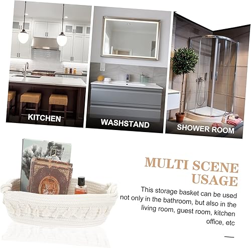 Miniatura 6 de IMIKEYA Cestas tejidas de cuerda de algodón cesta de almacenamiento de algodón tejido con borlas, cubos de almacenamiento para armario, cesta de