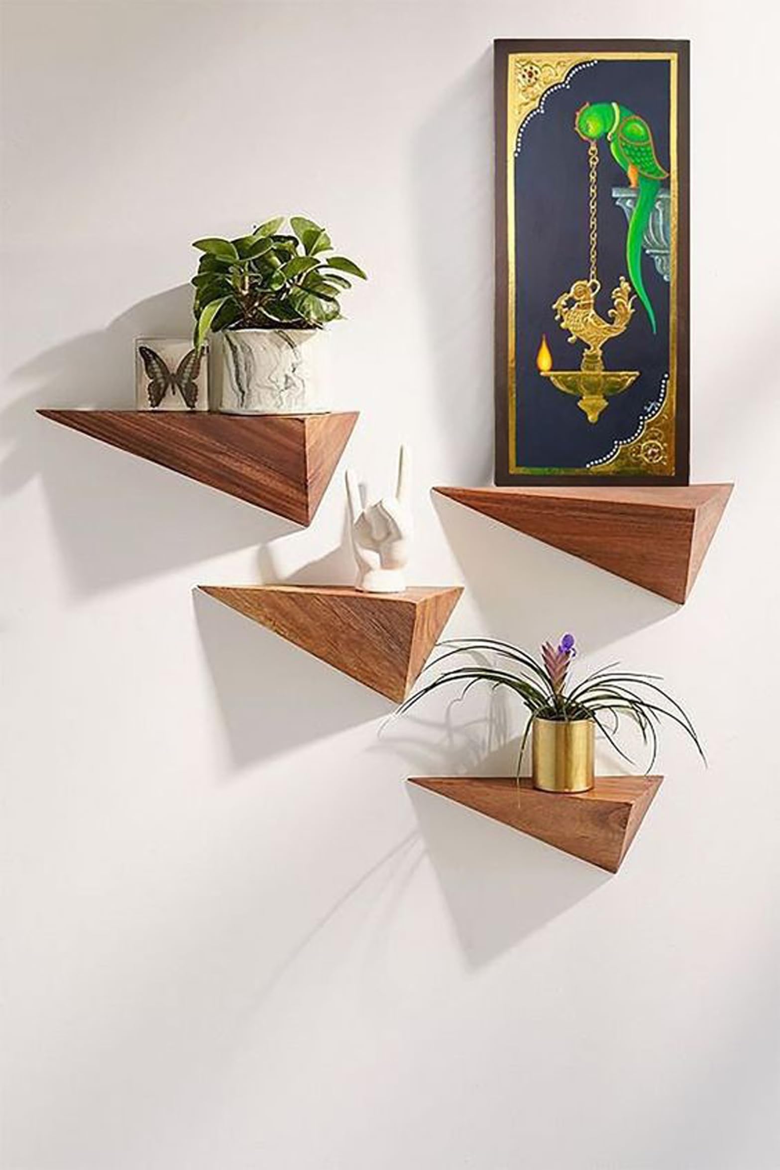 Sidrah Wooden Now with This Wall Shelf Will Look Aesthetic Made of Engineered Wood Trapezium Shaped, Hanging for Office, Room and Other Places Set of 4 (Brown)