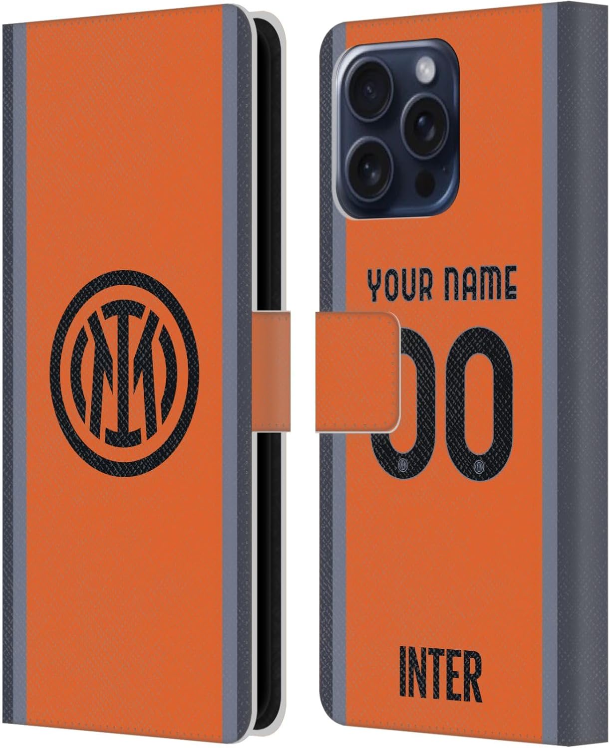 Head Case Designs Officially Licensed Custom Customized Personalized Inter Milan Third 2023/24 Kit Leather Wallet Case Compatible with Apple iPhone 16 Pro Max