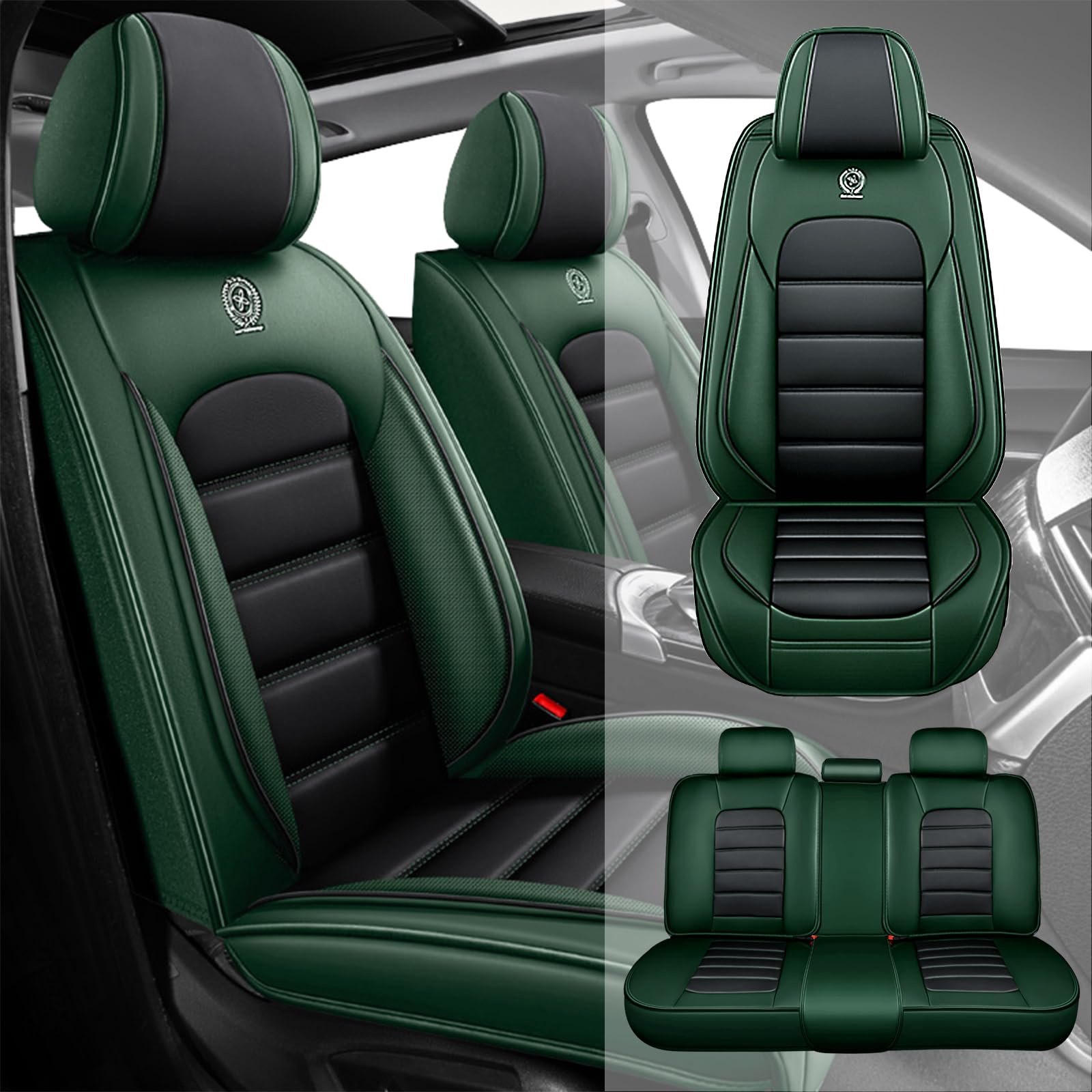 Fit for 95% of Cars SUVs Seat Covers,Car Seat Cover Protector,Waterproof Front &amp; Rear Car Seat Covers(Standard-Black&amp;Green)