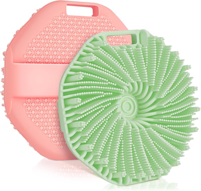 Escova corporal de silicone com alça, rosa e verde-menta, Pacote com 2