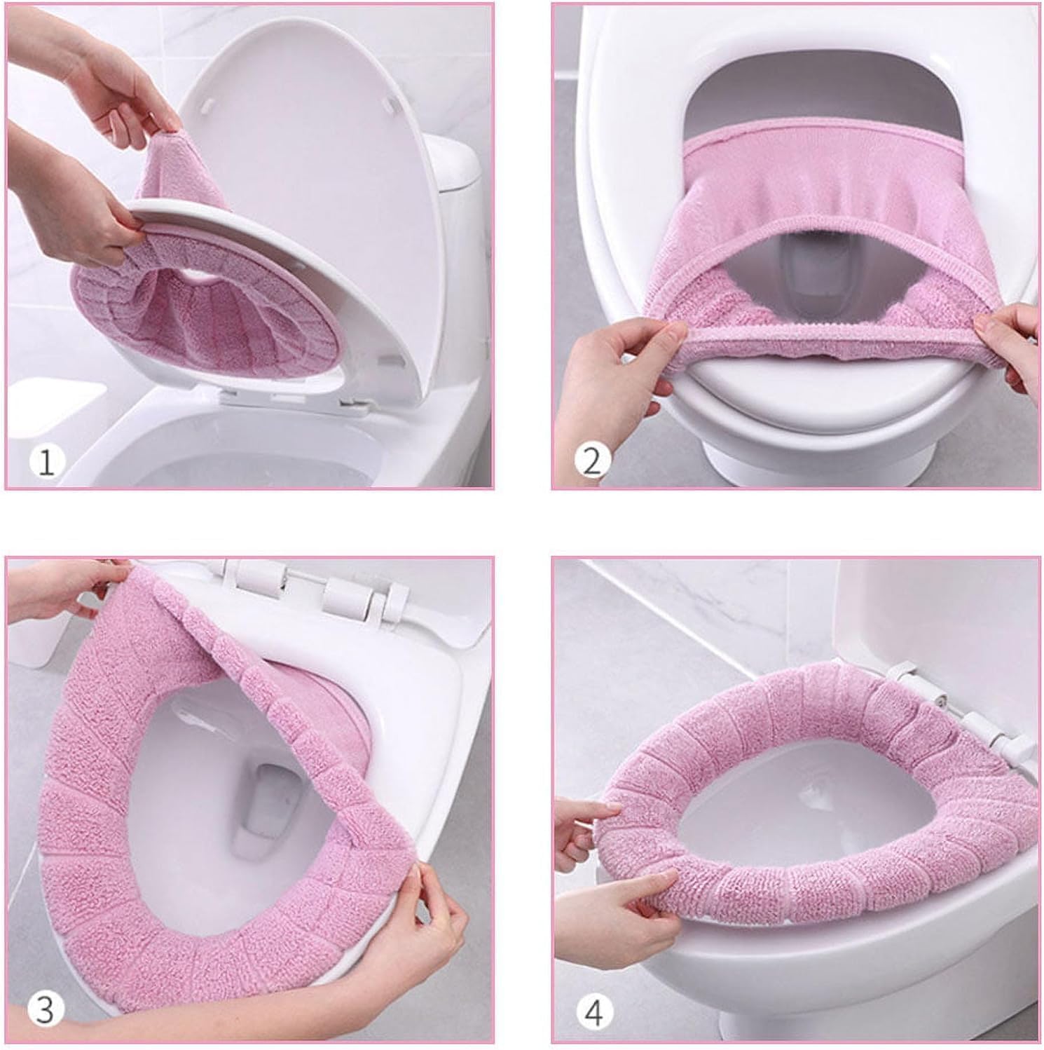 4pcs Washable Toilet Seat Covers - Soft, Stretchable, Thicker Fabric for Warmth & Comfort - Ideal for Home Bathroom Decor Other
