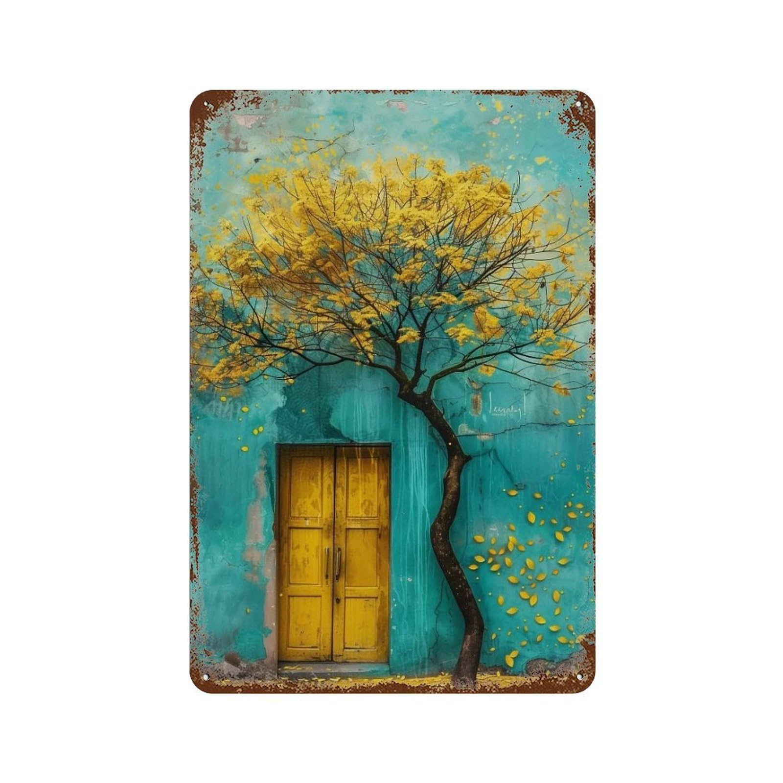 Wihyrtui Style Minimal Vertical Mottled Wall Solitary Blossom Tree 03 Wall Retro Iron Metal Tin Sign Vintage Art Poster Modern Home Cofffee Club Art Bar Shop Decor 30X20cm