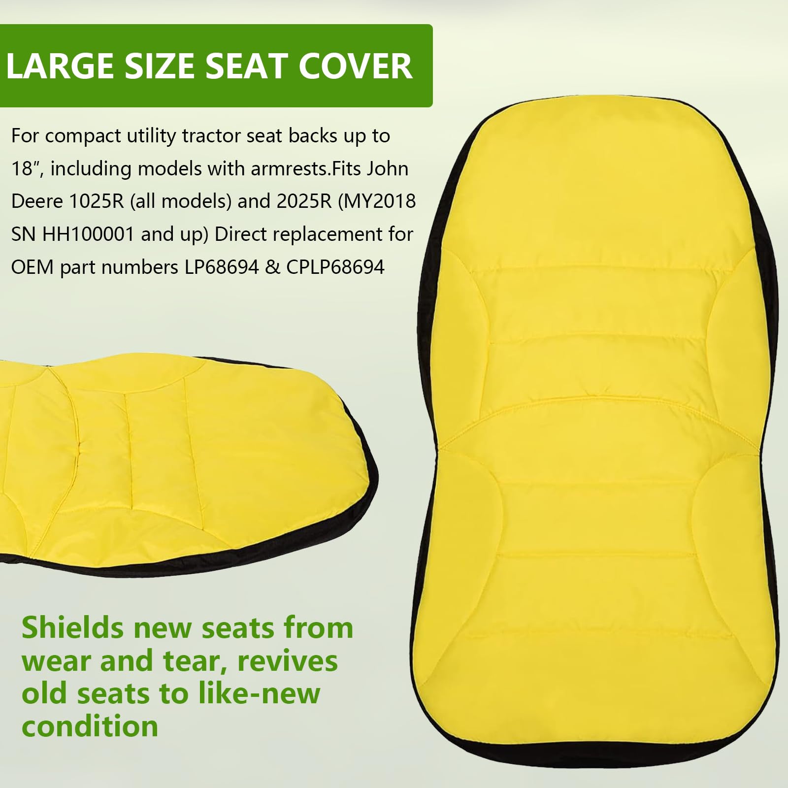 Funda de Asiento para cortacésped Tractor, Tela Oxford 300D, Funda LP68694 Compatible con John Deere Tractor & Gator 1025R 2025R, Resistente a la Intemperie hasta 45 × 12 cm
