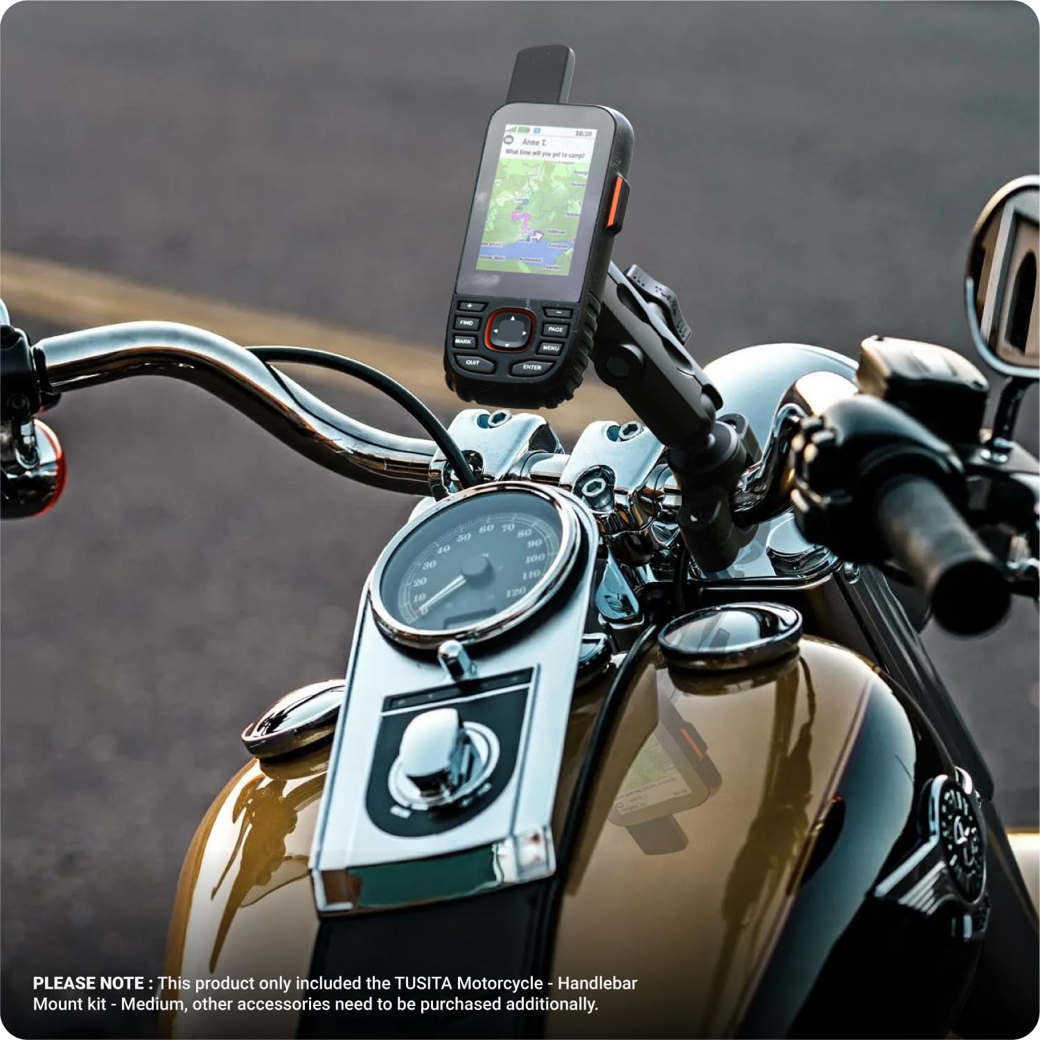 TUSITA Moto GPS Support - Support Compatible avec Garmin Portables GPS - Double Bras à Rotule Moyenne, Base de Guidon