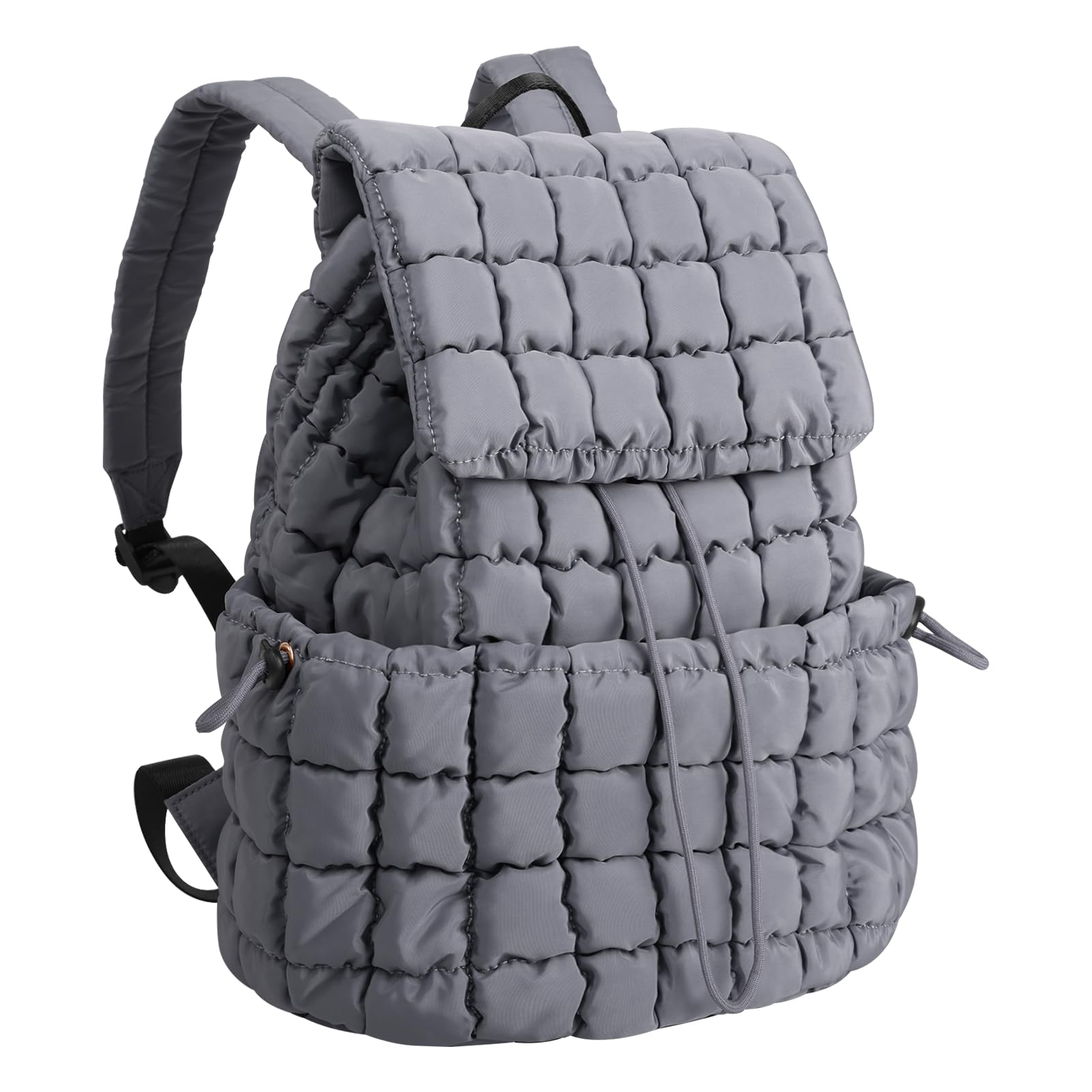 XSUIOY Quilted Backpack Purse for Women Small Lightweight Puffer Puffy College Laptop Backpack Nylon Casual Bookbag Daypack Top Flap Drawstring