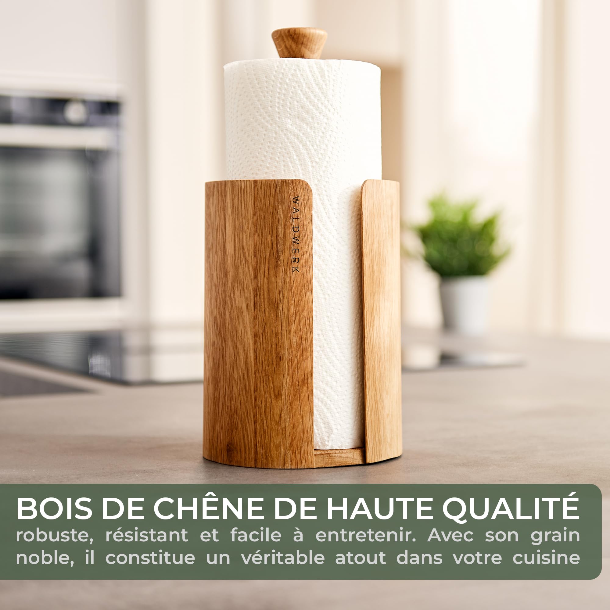 WALDWERK Design Porte Sopalin en Bois de Chêne - Porte Essuie-Tout pour Tous Les Rouleaux Essuie-Tout Standard - Support Sopalin sur Pied 100% sans Plastique
