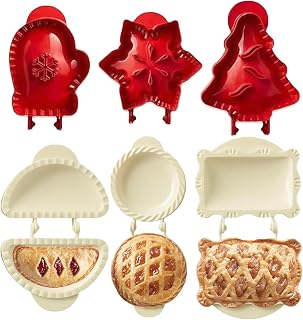 Mini Pie Molds for Baking, Holiday Hand Pie Maker with Apple Pumpkin Acorn Shapes, One-Press Pocket Pie Press Mold for Christmas Halloween Party Potluck,Pie Dough Presser Tools (Christmas +White 6Pcs)