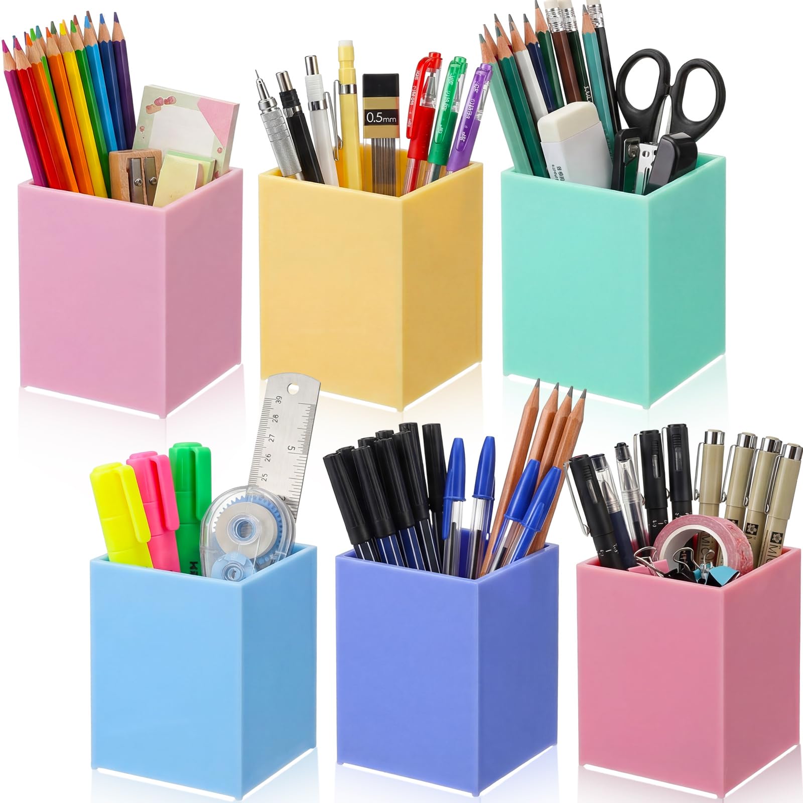 Sherr 12 Pack Pencil Cups Crayon Holders Rainbow Acrylic Organizer, Macaron