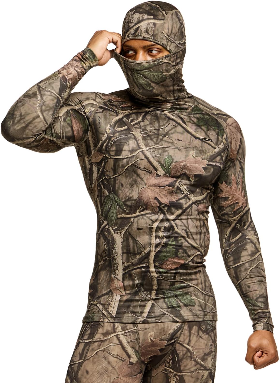 TSLAMen's Thermal Compression Shirts Hoodie with Mask, Long Sleeve Winter Sports Base Layer Top, Active Running Shirt