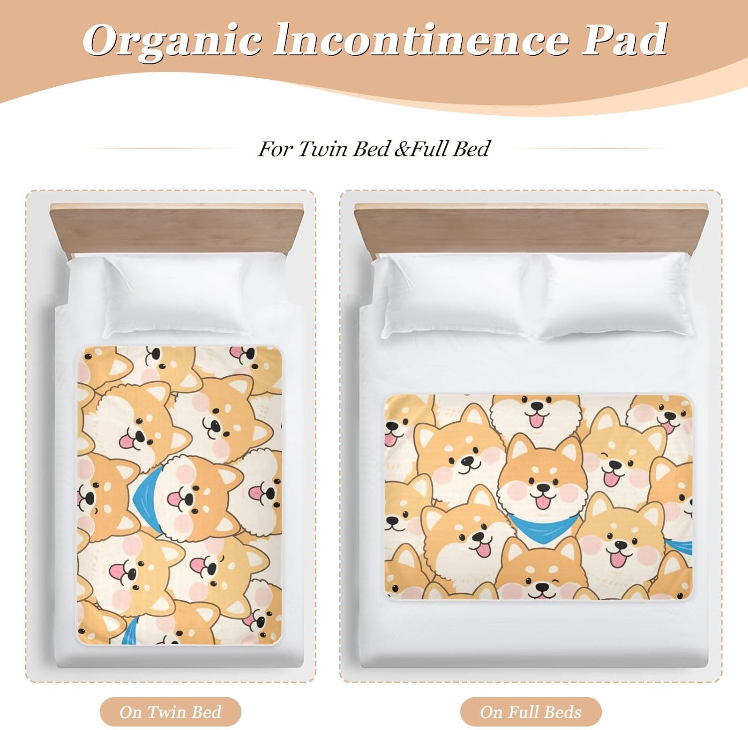 Cute Cartoon Shiba Inu Dog Extra Large Resuable Baby Bed Pad Water Resistant Mattress Pad Skin-Friendly Incontinence Pads for Baby Boys Girls , 52" L x 34" W