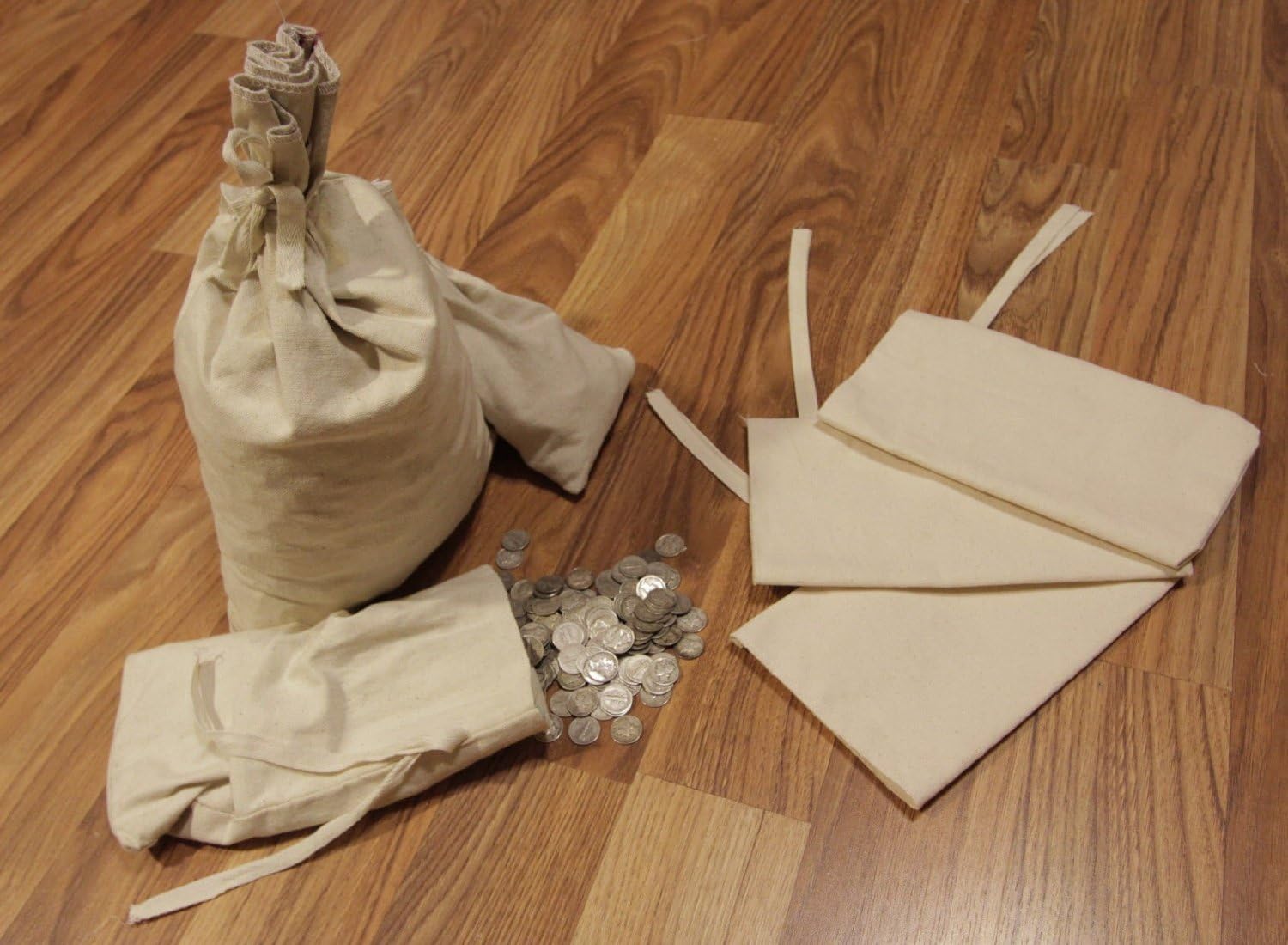 Canvas Blank Money Bag Bank Deposit Transit Coin Storage Sack Bags 12x19" Tie String