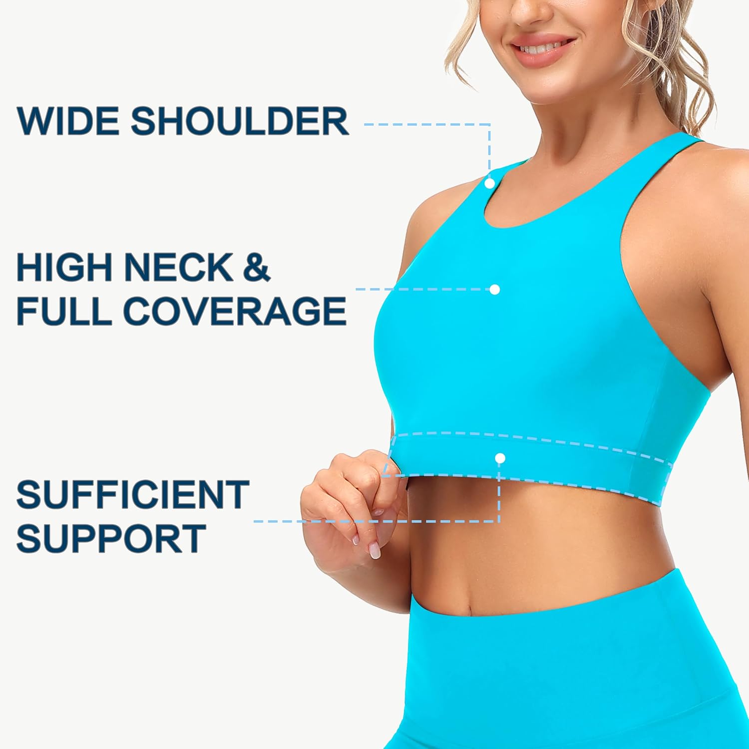 MIVEI Women's Sports Bra Swim Tops for Under Shirt Bikini Top Bathing Suit Modest High Neck Quick Dry Removable Padded UPF50+