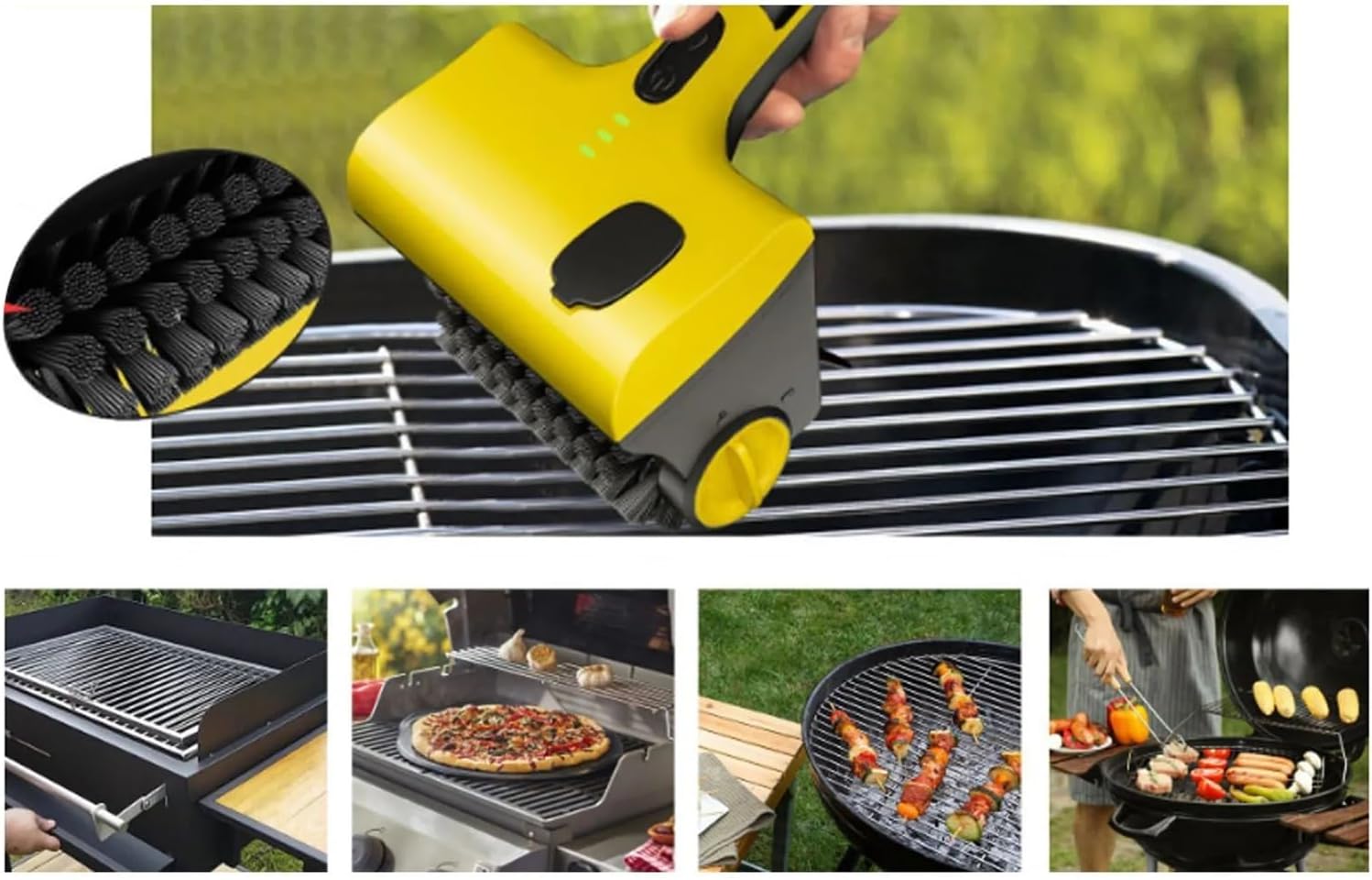 Electric Grill Brush Replaceable Brush Head Multi Functional Electric Grill Cleaning Scrub 2600mah Cordless for Barbecue Grill