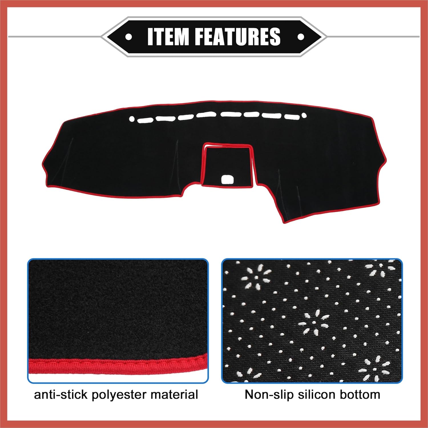 ACROPIX Dashboard Cover Compatible for Hyundai Santa Fe 2007-2012, Non-Slip Polyester Black Red Dash Cover Mat Dash Board Protector Cover Car Parts