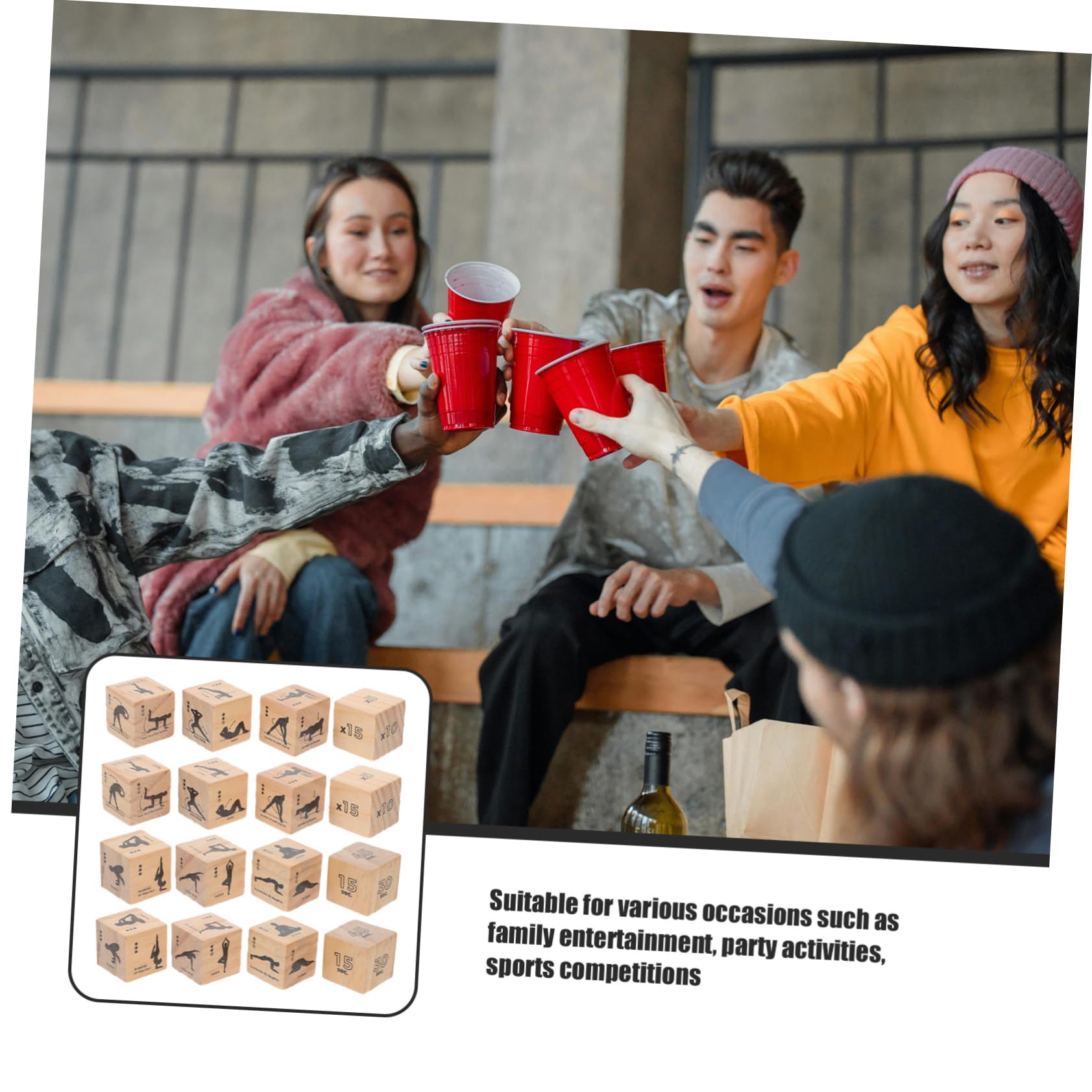 Lot de 4 dés en bois pour exercices de yoga pour adultes - Dés aléatoires de 2,5 cm - Dés fantaisie pour jeu de rôle