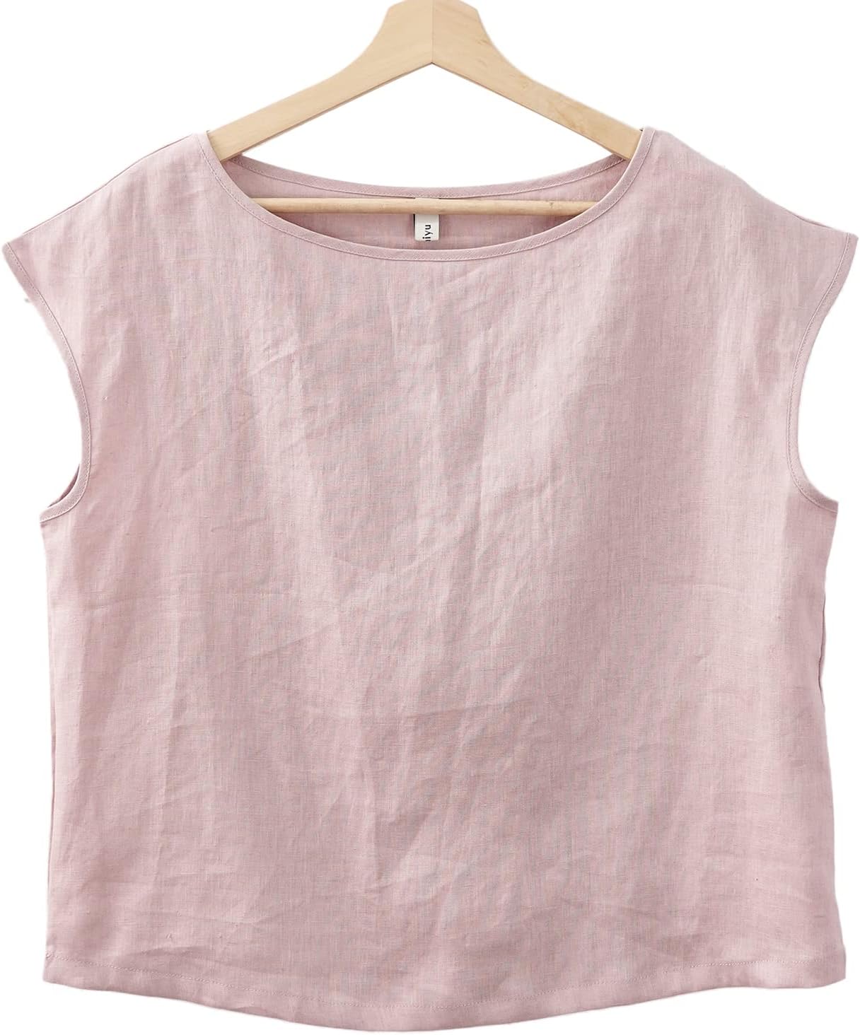 Amazhiyu Womens 100% Linen Casual Cap Sleeve Tops Basic Summer Loose Fit Blouse - Image 2