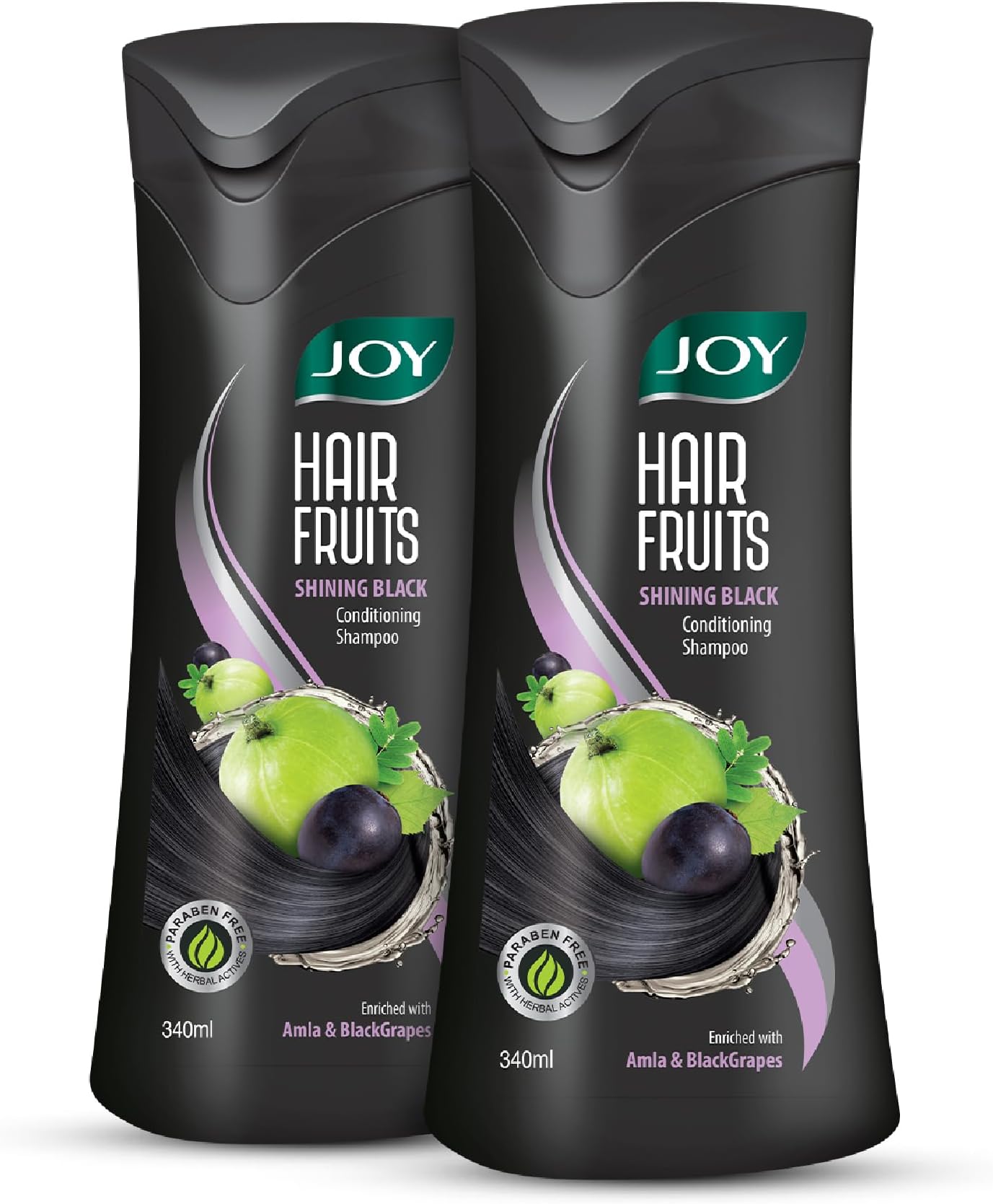 Joy Shining Black Hair Shampoo with Amla & Black Grapes (340ml x 2) | Controls Hair Fall & Stimulates Hair Growth | Paraben Free | For Men & Women
