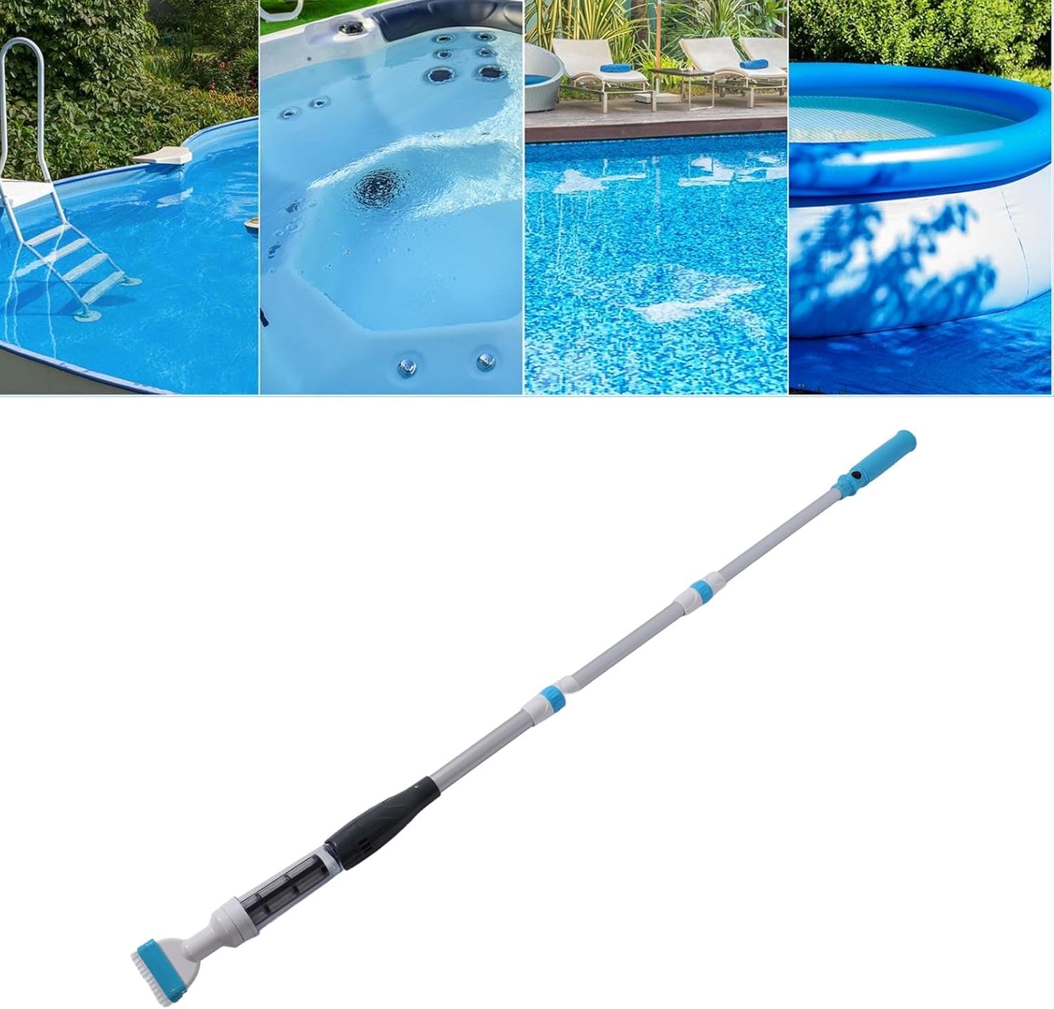 Pool Vacuum, Cordless Handheld Pool Vacuum, Retractable Lightweight Strong Suction Pool Cleaner for Ground Pools