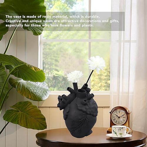 Miniatura 3 de Floreros anatómicos de corazón, jarrones de flores en forma de corazón decorativo llamativo para sala de estar (negro)