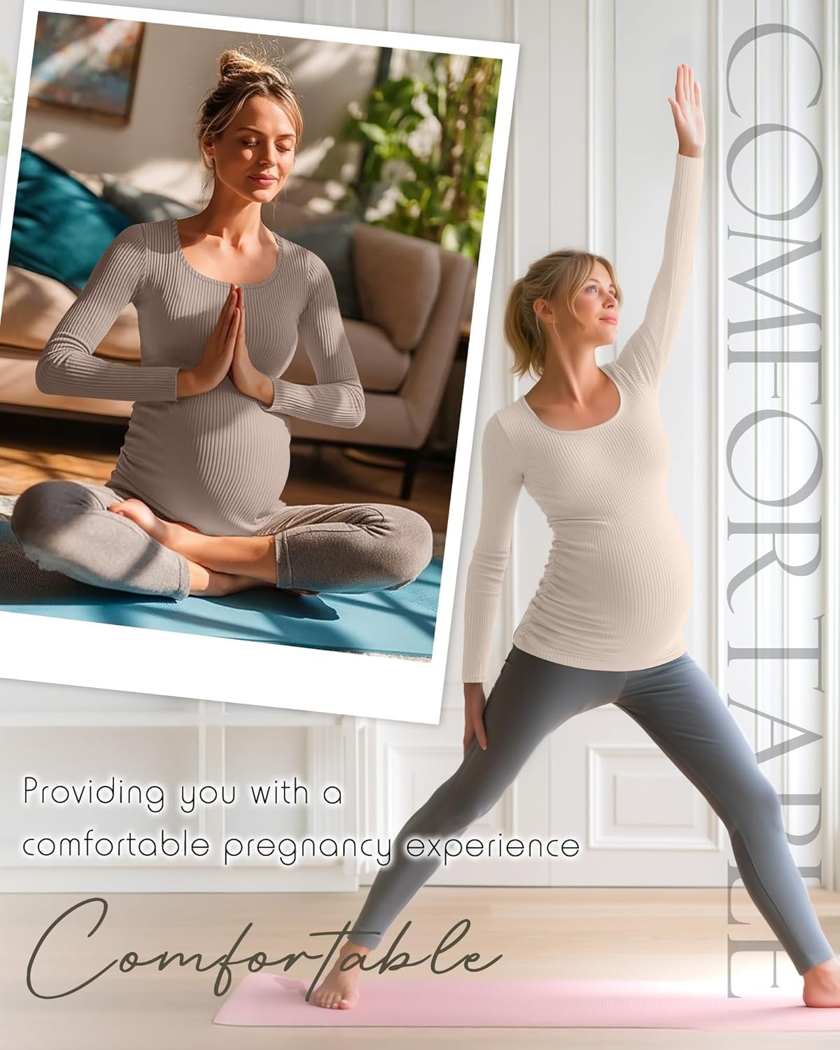 Huukeay 4 Pack Women's Cotton Maternity Tops Long Sleeve Ribbed Side Ruched Scoop Neck Shirts Casual Mama Pregnancy Clothes