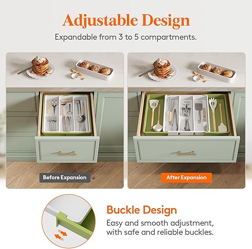 Miniatura 4 de Lifewit Organizador de utensilios para cajones de cocina, bandeja de utensilios de cocina expandible, soporte ajustable para cubiertos de cubiertos,