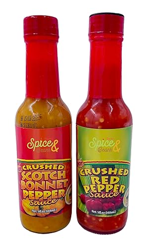 Spur Tree Salsa de pimiento rojo triturado y salsa de bonete escocés triturada (1) botella de 5 onzas de cada uno, por DSB
