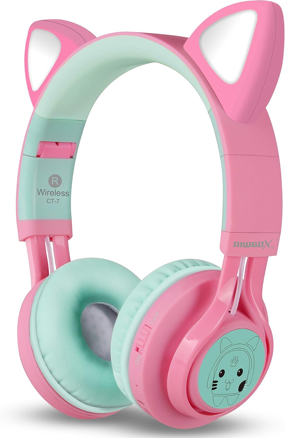Riwbox Bluetooth Headphones, CT-7 Cat Ear LED Light Up Wireless Foldable Headphones Over Ear with Microphone and Volume Control for iPhone/iPad/Smartphones/Laptop/PC/TV (Pink&Green) 4 71ukEVeHJLL. AC SL1500