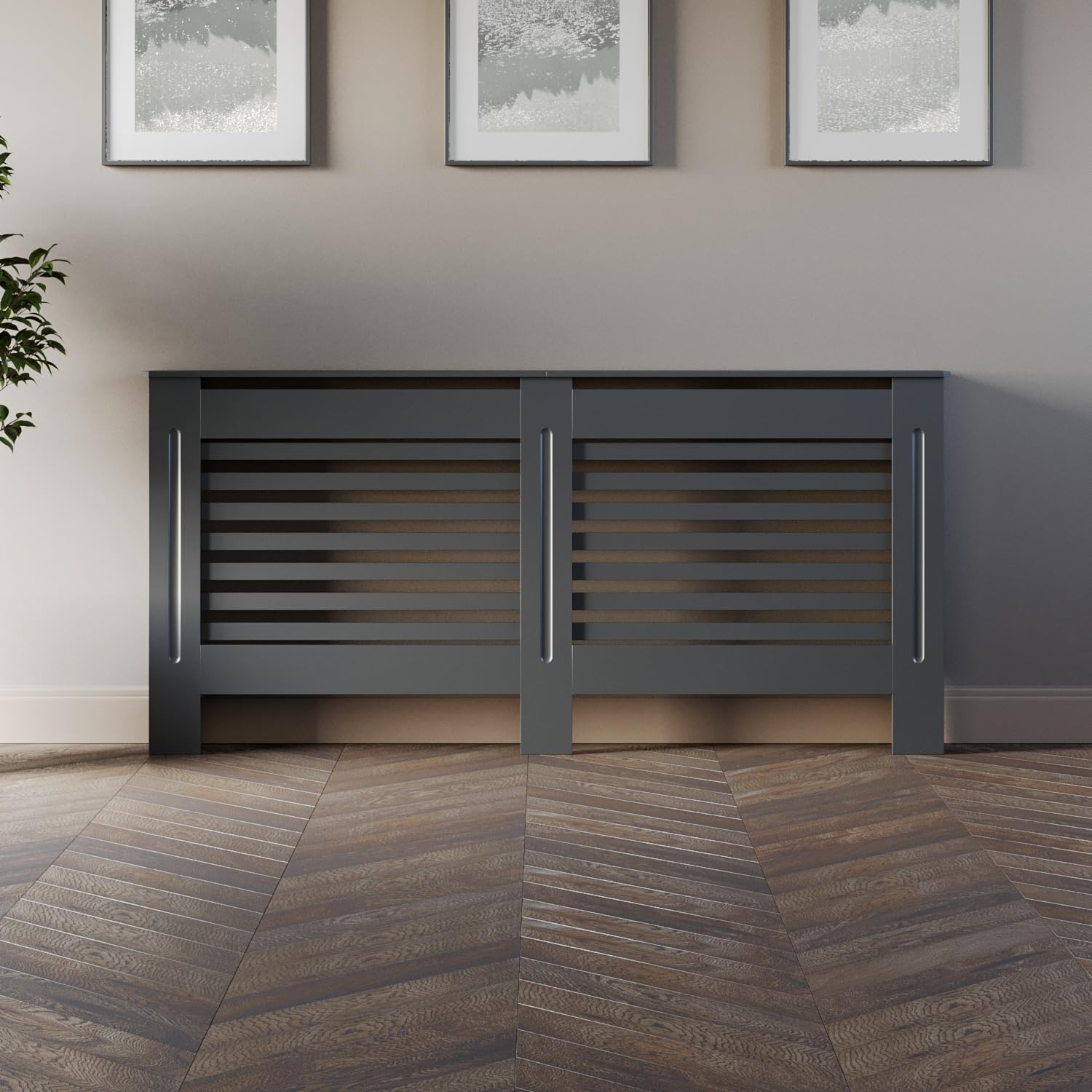 DuraTherm® Radiator Cover Anthracite Grey Painted Modern Horizontal Slat Shelves MDF Cabinet Shelf for Radiators, Living Rooms, Bedrooms, Extra Large (W: 172cm / H: 81.5cm / D: 19cm)