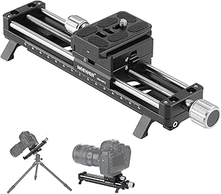 NEEWER GM-MP2 Rail de Mise au Point Macro 140 mm avec Rotation à 360°, Verrouillage 4 Directions, Pieds rétractables, Plaque QR de Type Acra, vis 6,35 mm et 3/8