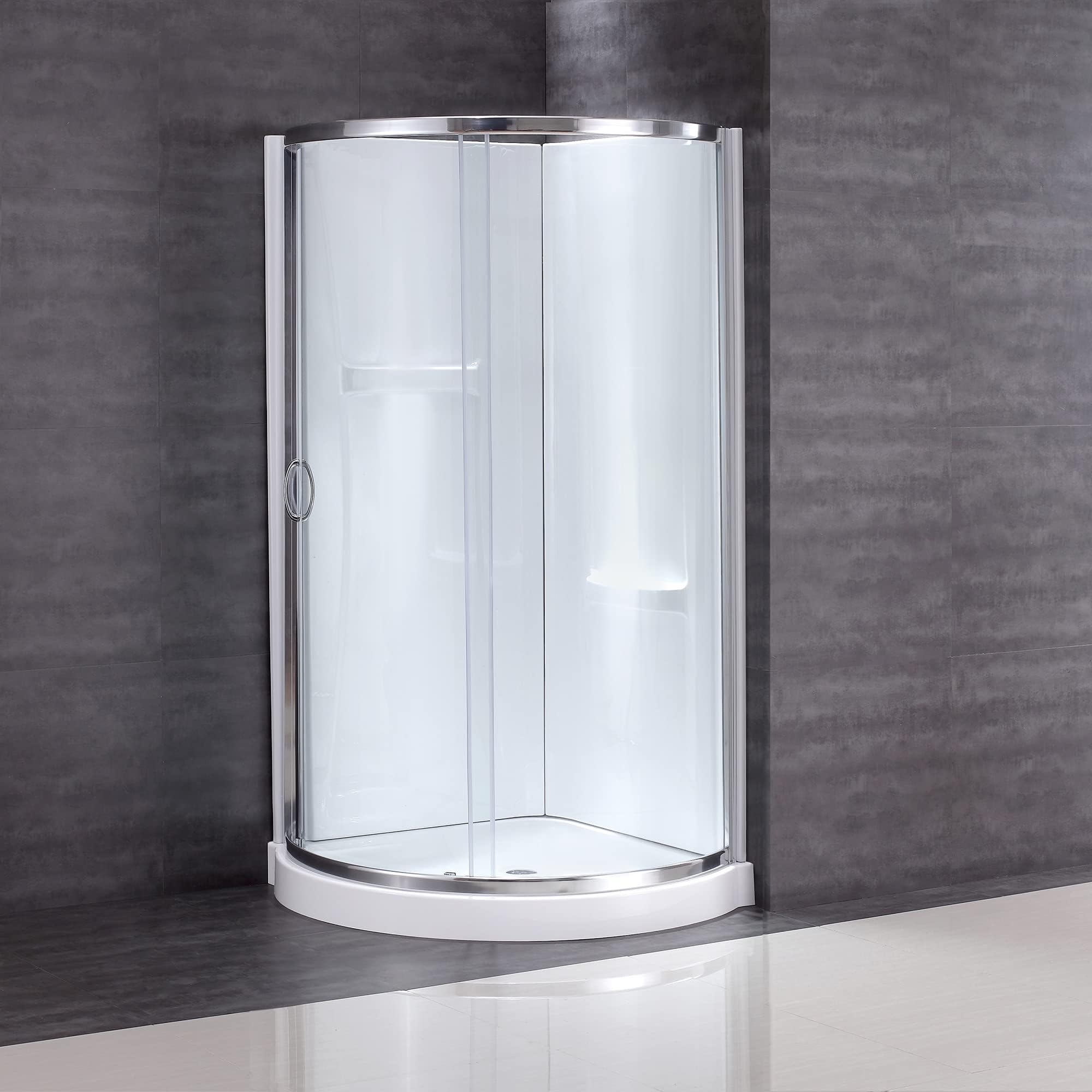 OVE Decors Breeze 32 in. Corner Shower Sliding Door, With Included Walls and Base, Clear Glass and Chrome Finish