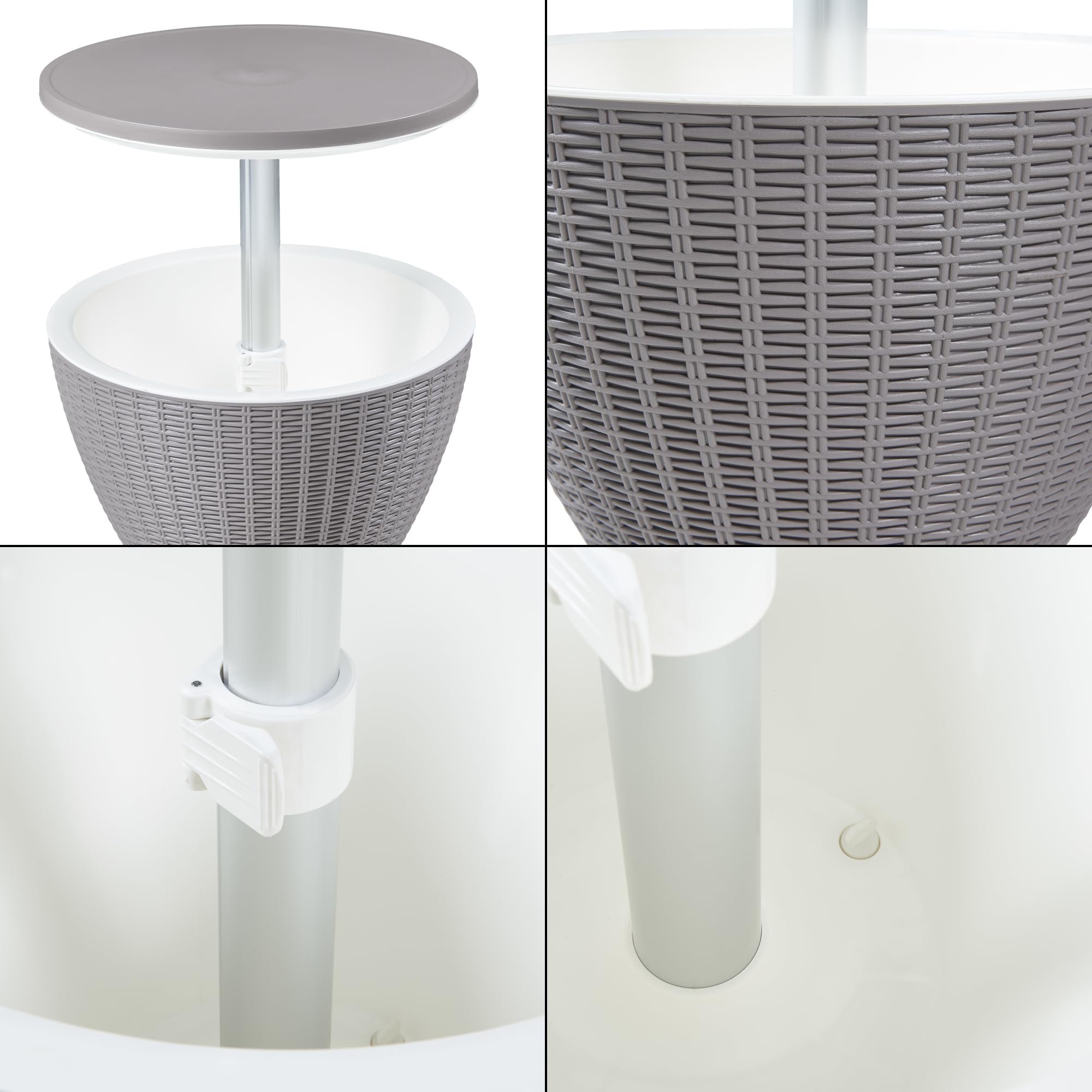 casa.pro Tavolino Frigo Cool Bar a Forma di Clessidra Tavolino Portaghiaccio con Piano Regolabile in Altezza 58-82 cm Marrone Chiaro in Effetto Rattan