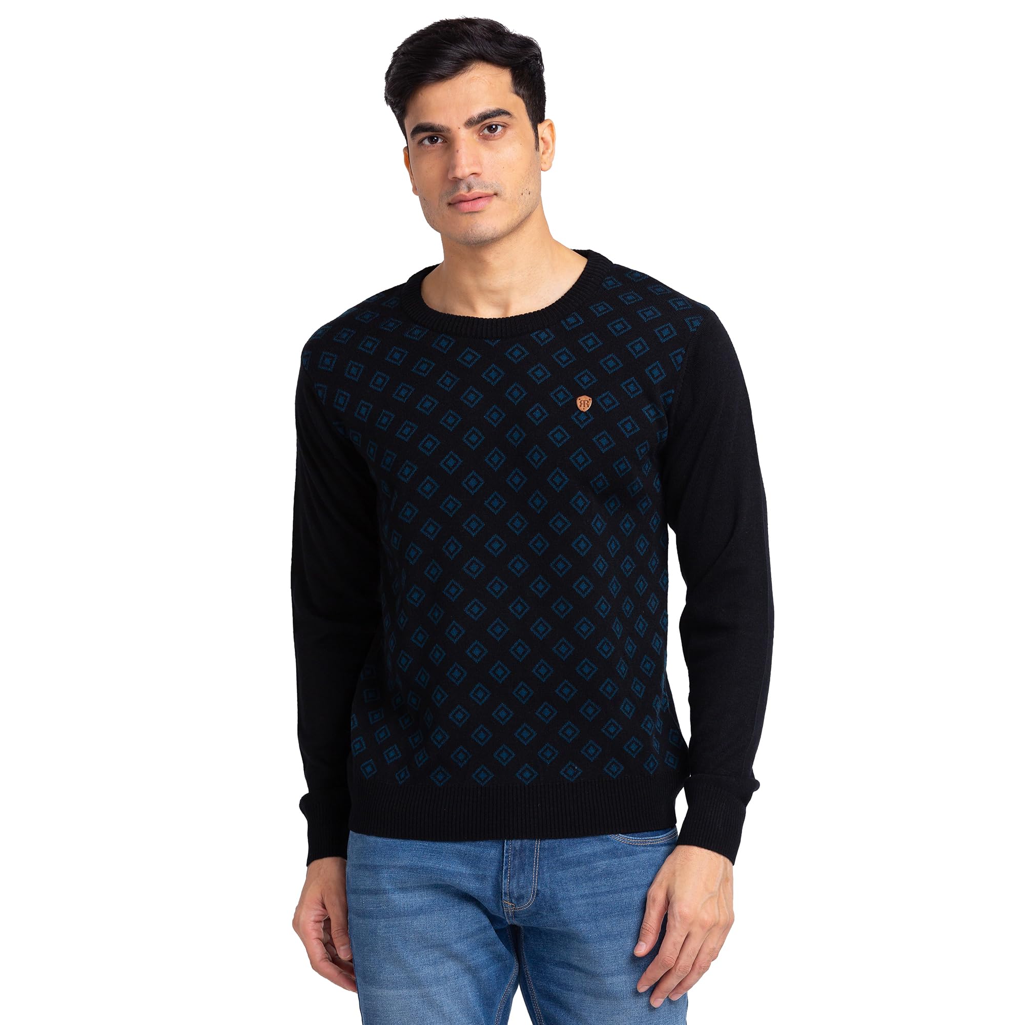 raymond Men's Regular Fit Acrylic Wool Blend Round Neck Jacquard Pattern Full Sleeve Sweater-picture-45