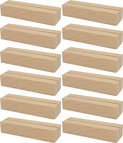 TINSKY Paquete de 12 soportes de madera para tarjetas de lugar, soportes de madera para letreros acrílicos, soportes de números, para bodas, cenas,