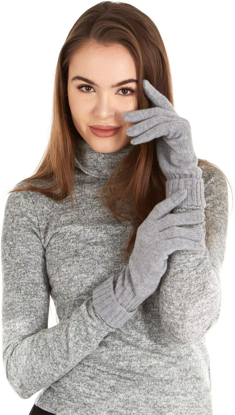 Velanio Cashmere Women's 100% Cashmere Knitted Gloves Pure Soft Comfortable With Ribbed Cuffed - Image 2