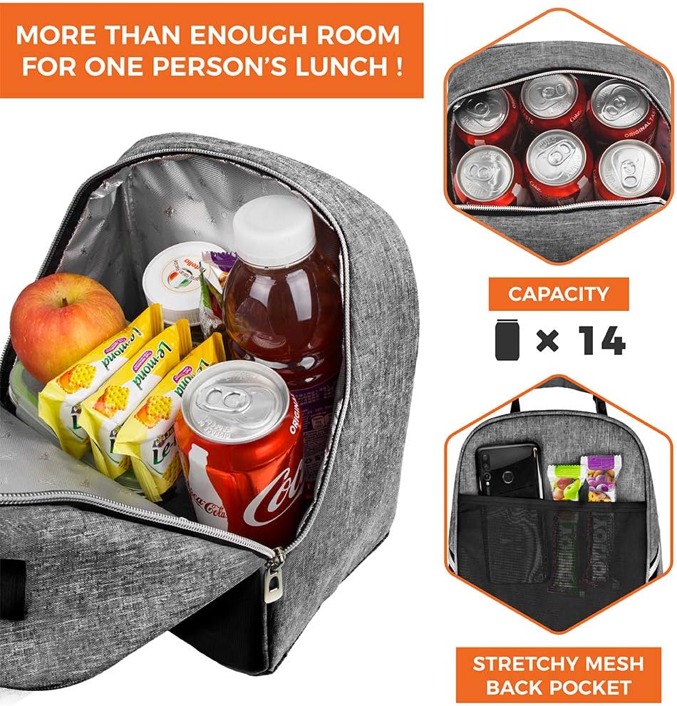 opux Lunch Box for Girls Boys Kids, Insulated Leakproof Lunch Bag, Reusable Teen Lunch Boxes for School, Medium Large lunchbox for Women Men Adult for Work with Front Back Pocket (Gray) - Image 5