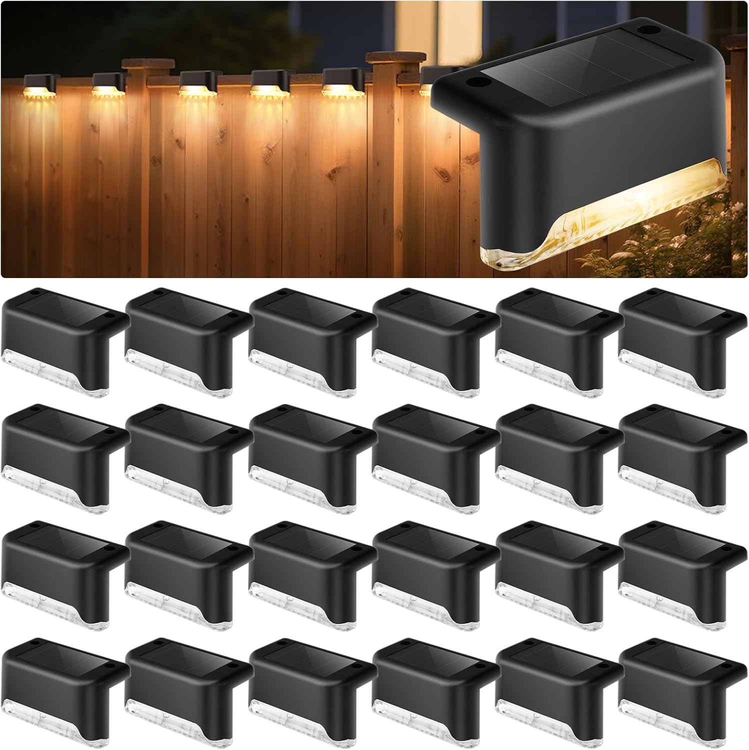 VZZNN 24 Pack LED Outdoor Solar Deck Lights - WaterproofSolar Fence Lights， for Stairs, Fences, Railings Patio Decor & Garden Paths Warm White Outdoor Lights(Warm White)