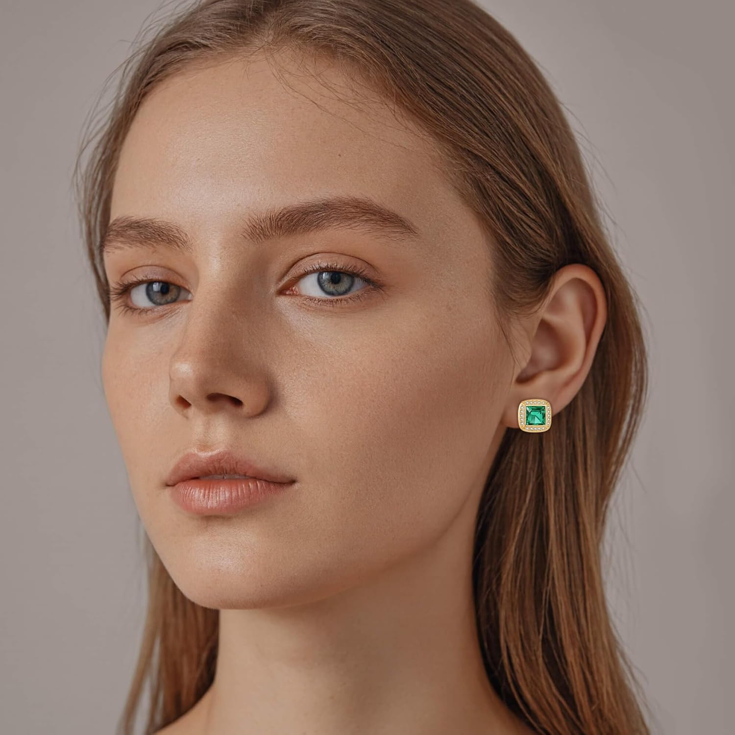 EVEVIC Austrian Crystal Square Stud Earrings for Women 14K Gold Plated Halo Birthstone Earring Jewelry Gifts - Image 4