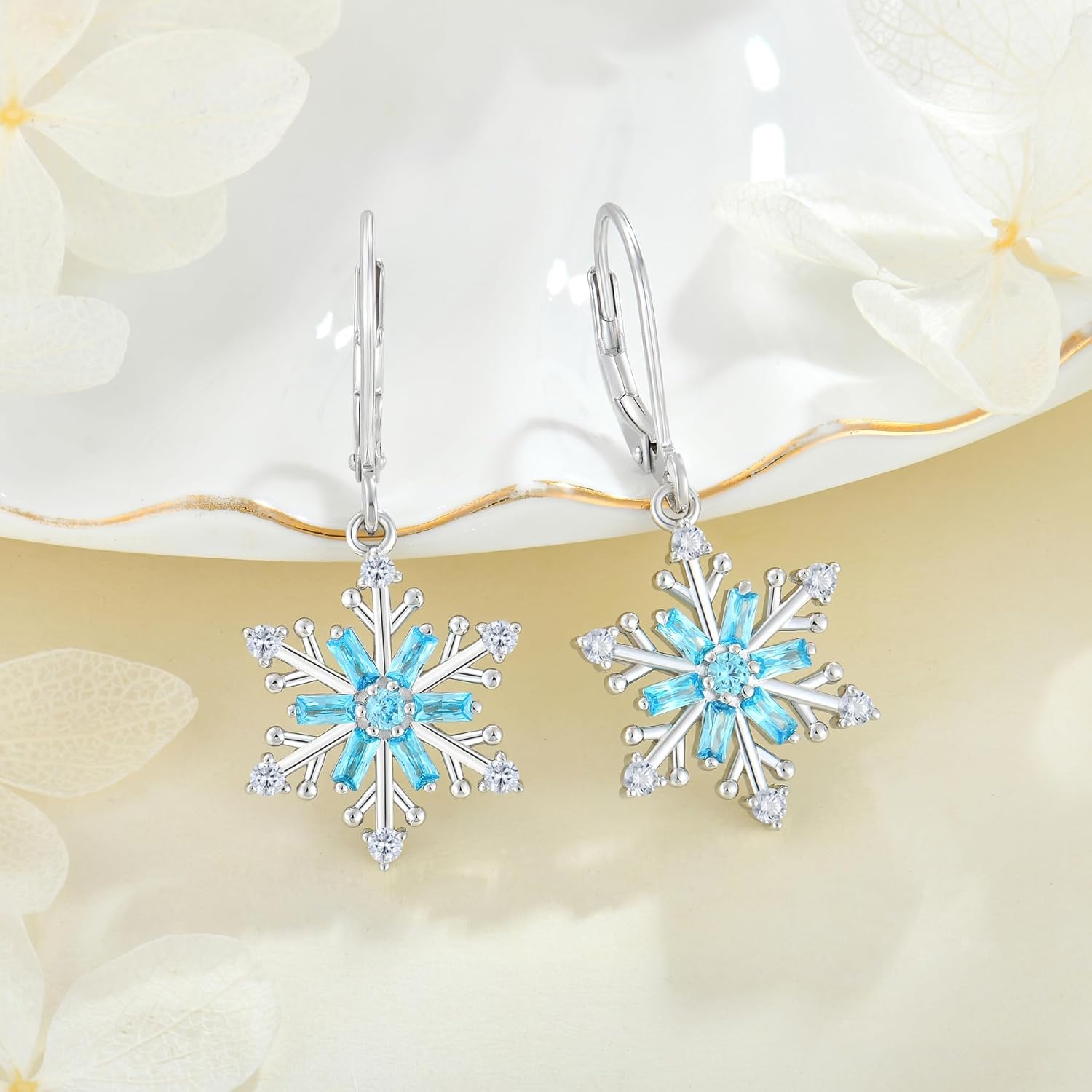925 Sterling Silver Snowflake Earrings for Women Birthstone Dangle Drop Earrings Cubic Zirconia Winter Frozen Flower Earring Christmas Jewelry - Image 2