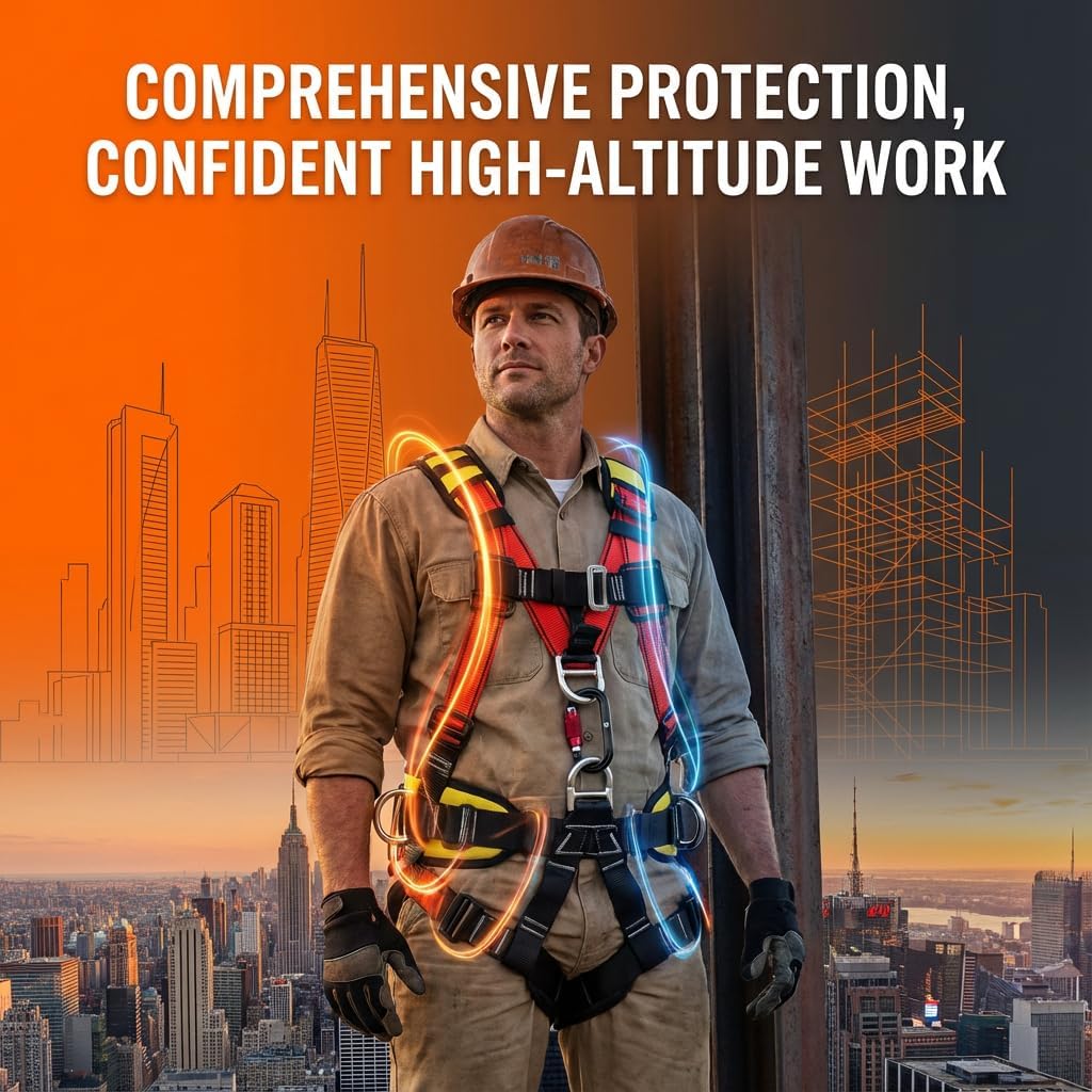 15-330 High Strength Full Body Safety Harness Fall Protection, Roofing Harness, Climbing Seat Belt, Large Safety Belt with Suspender, arnés de seguridad