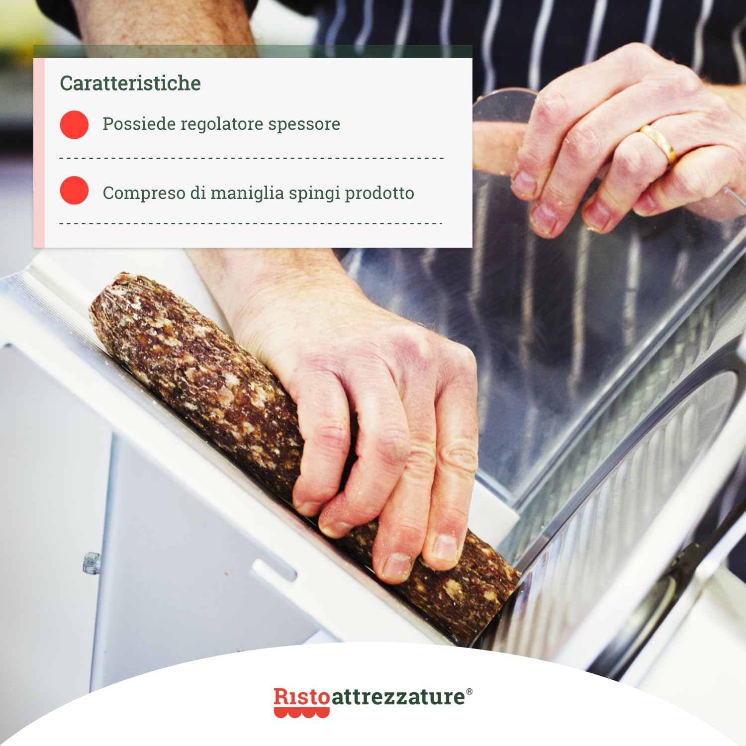 Ristoattrezzature Affettatrice per salumi a gravità professionale con affilatoio amovibile lama in acciaio Ø 250 mm 0.15 kW