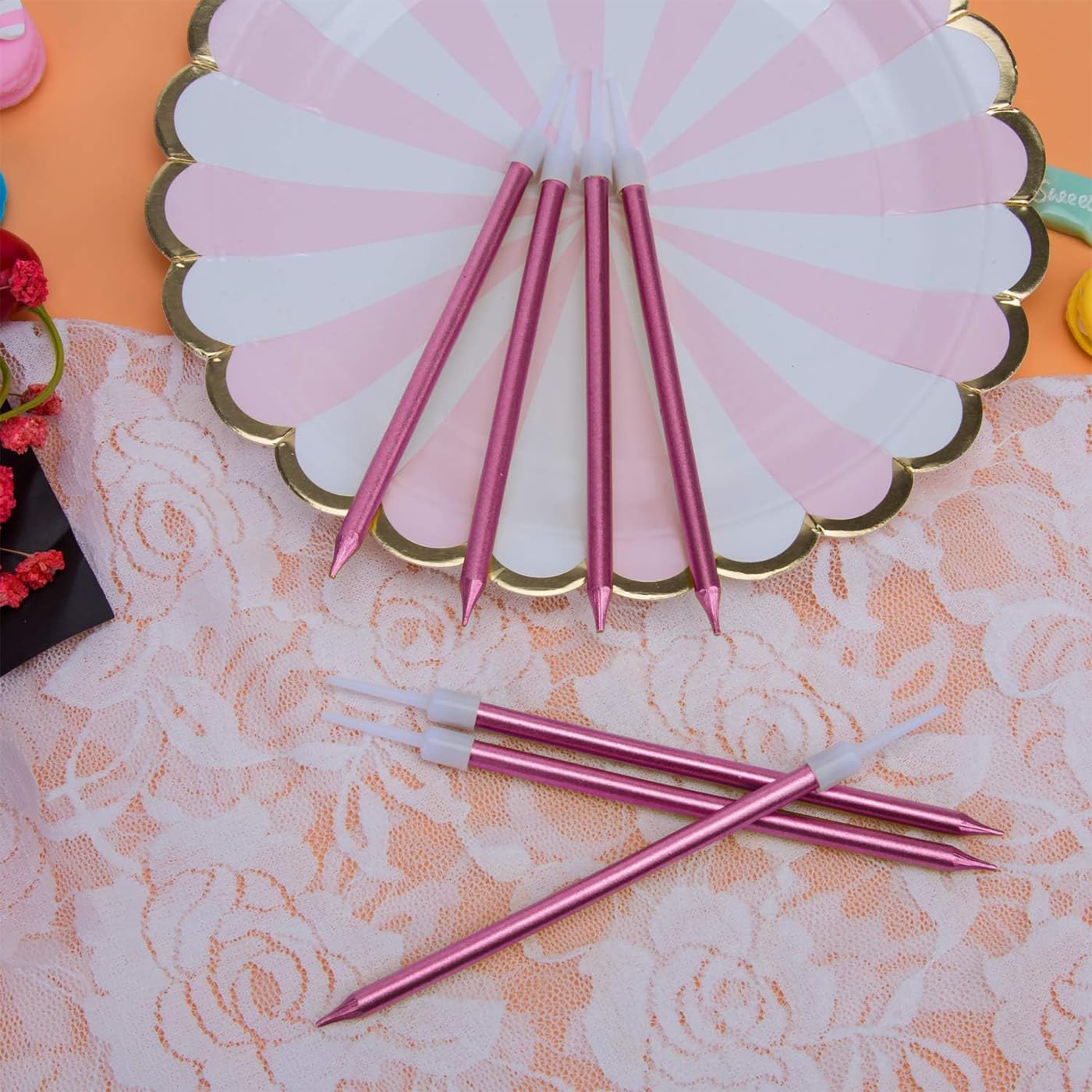 36 Candeline Compleanno Oro Rosa Con Supporti Metallici: Perfette Per Torte E Cupcake - 3