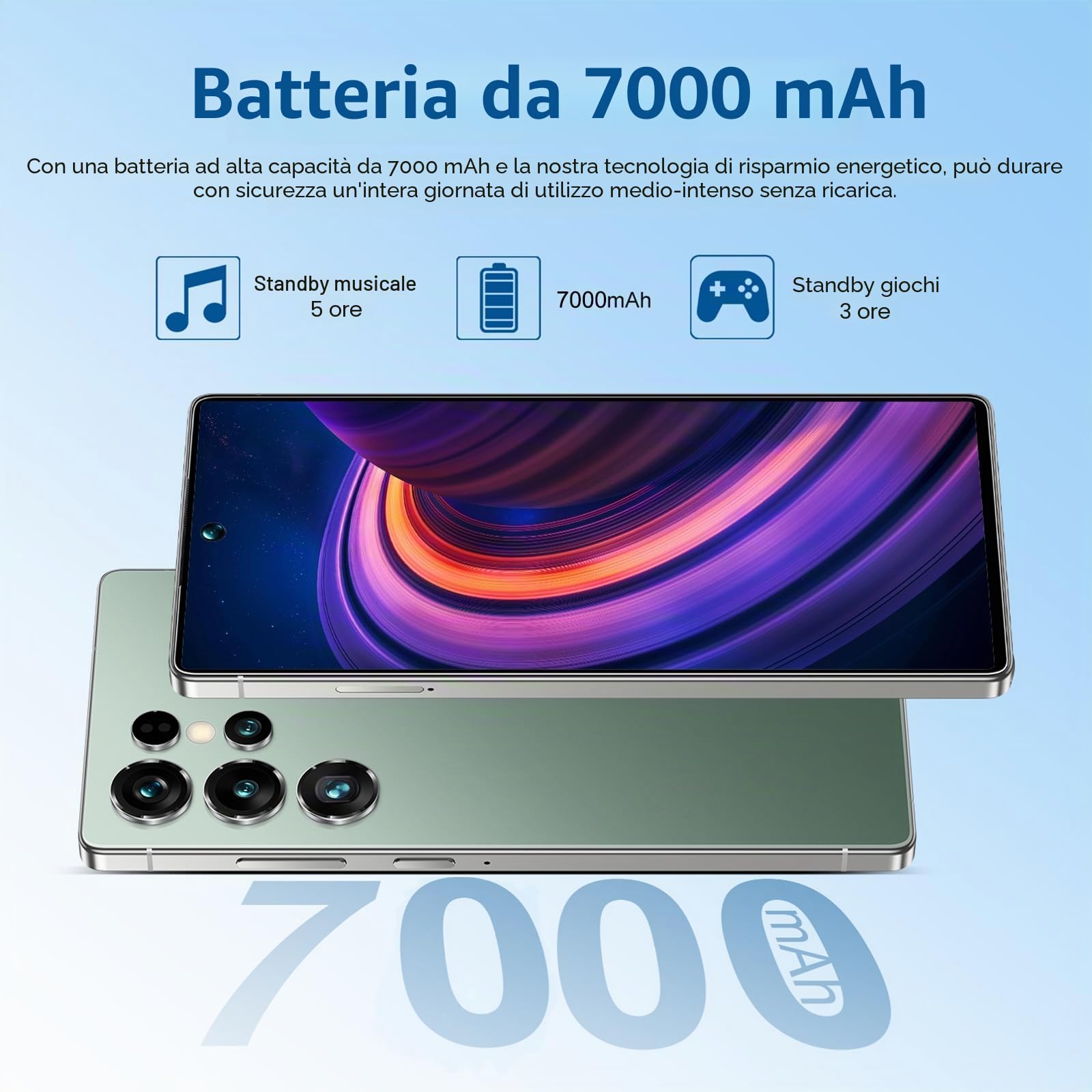 Smartphone B25Ultra da 7,3 pollici, 8 GB di RAM + 256 GB di ROM, supporta schede MicroSD fino a 128 GB, doppia SIM, 5G, Android 14, doppia fotocamera, sblocco tramite impronta digitale, grigio