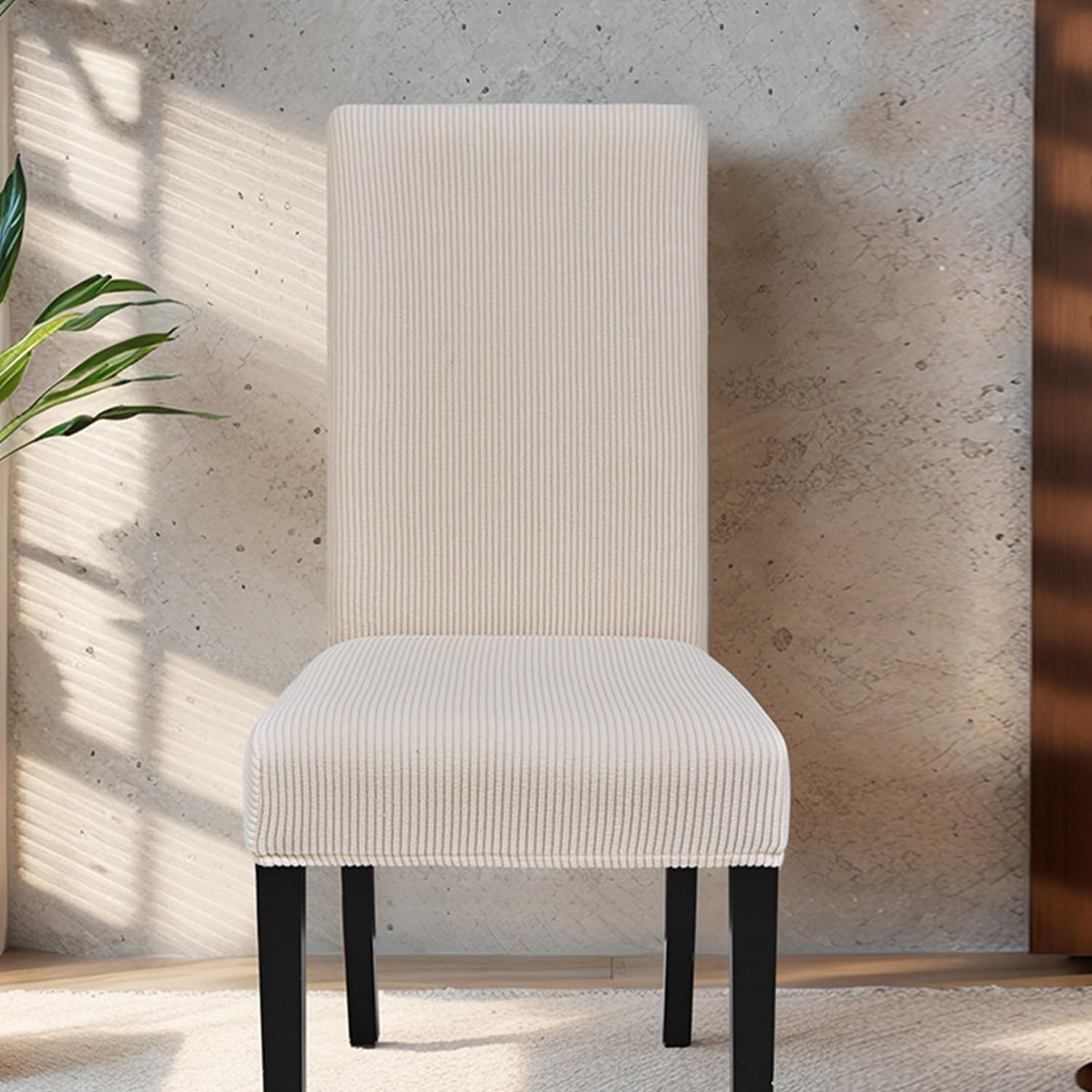 Beige,4pcs, Soft Dining Chair Cover Set of 2/4 Stretch Chair Protector Cover with Bottom Elastic Dustproof Chair Slipcover for Dining Room Kitchen Restaurant Hotel Washable