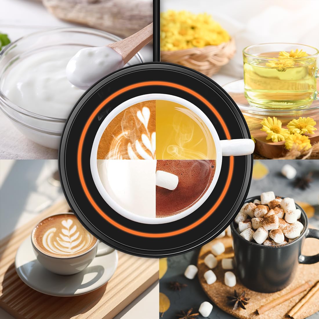 Calentador de tazas de café para escritorio, placa calefactora, calentadores eléctricos para hombres, mujeres y adultos (D + luz naranja)