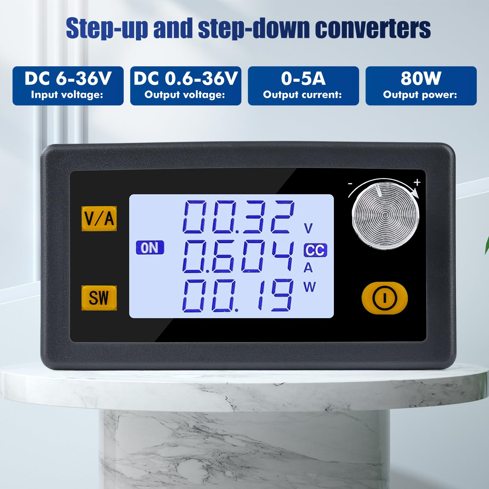 DEWIN Aufwärtswandler, DC 6-36 V auf 0,6-36 V 80 W 5 A Aufwärtswandler Abwärtswandler mit LCD-Anzeige