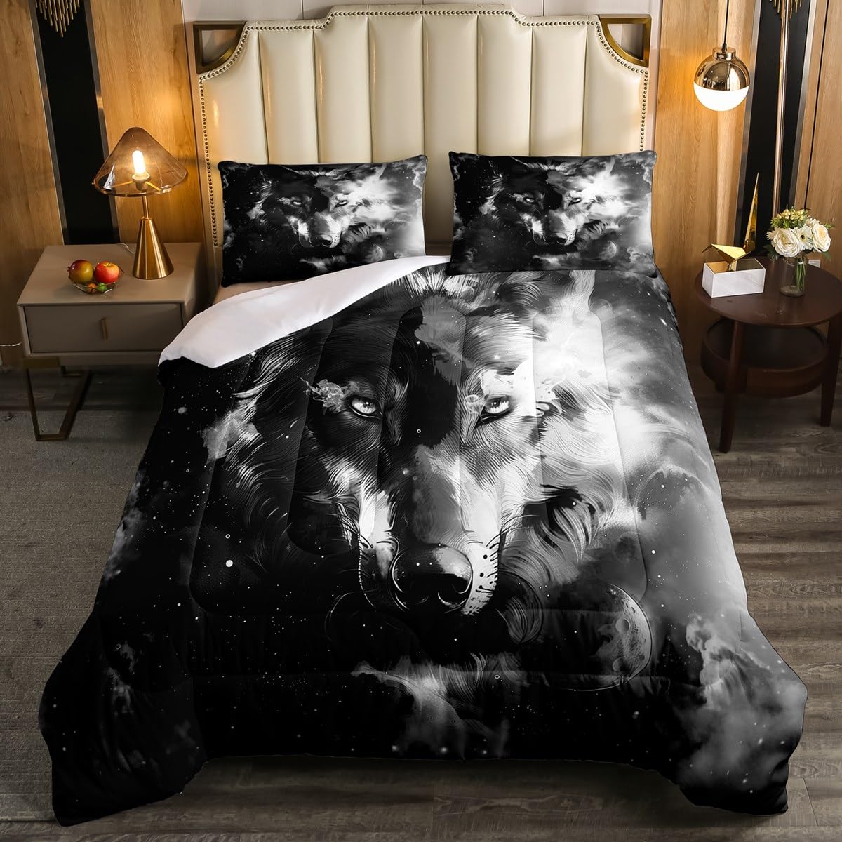 Erosebridal Wolf Printed Bedding Comforter Set - Queen Size Wolf Tie Dye Duvet Set for Boys & Girls Kids Teen Room Decor