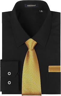 Camisa para Hombre Manga Larga Formal Camisas y Corbata Elegante Color Sólido Camisa de Vestir Negocios Camisas Casual Boda con Bolsillo Regular Fit