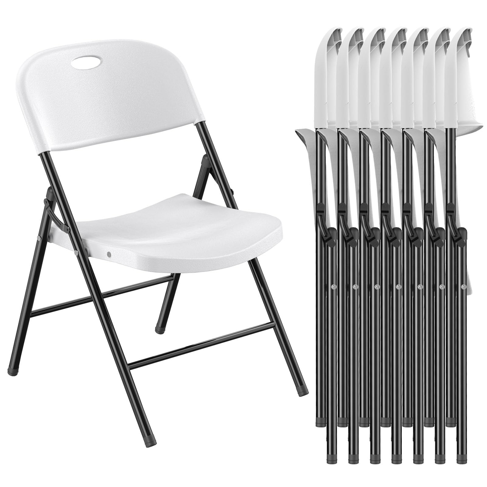 Nazhura 350 Weight Limit Heavy Duty Plastic Folding Chair with Reinfoced Steel Frame for Indoor and Outdoor, Wedding, Party, Restaurant, Meeting Room, Patio and Garden (White, 8 Pack)