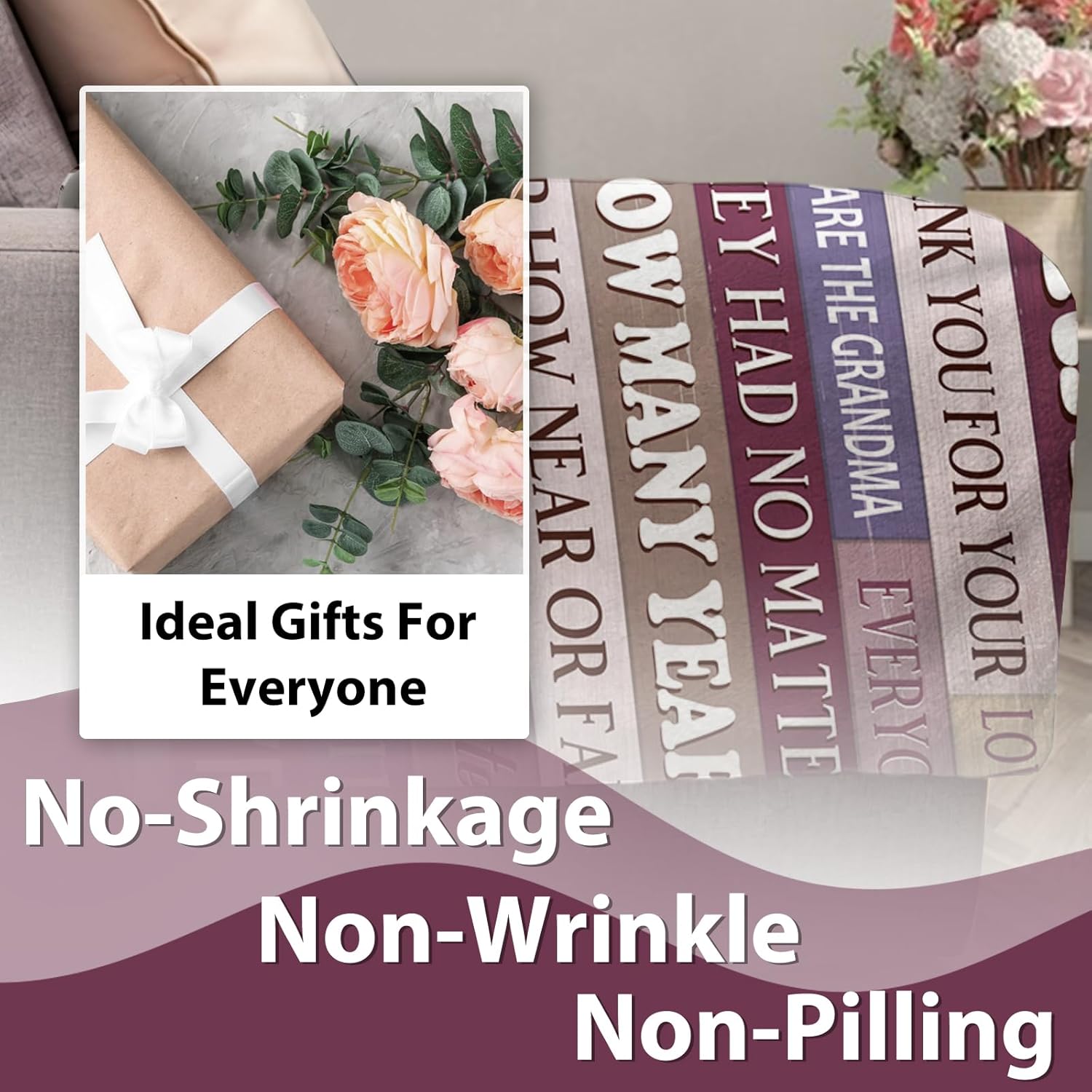 Gifts for Grandma from Granddaughter Grandson Grandkids Flannel Throw Blanket, Mothers Day Birthday Ideas for Grandmother, Farmhouse Blankets Present for Women Nana 50" x 60" - Image 2